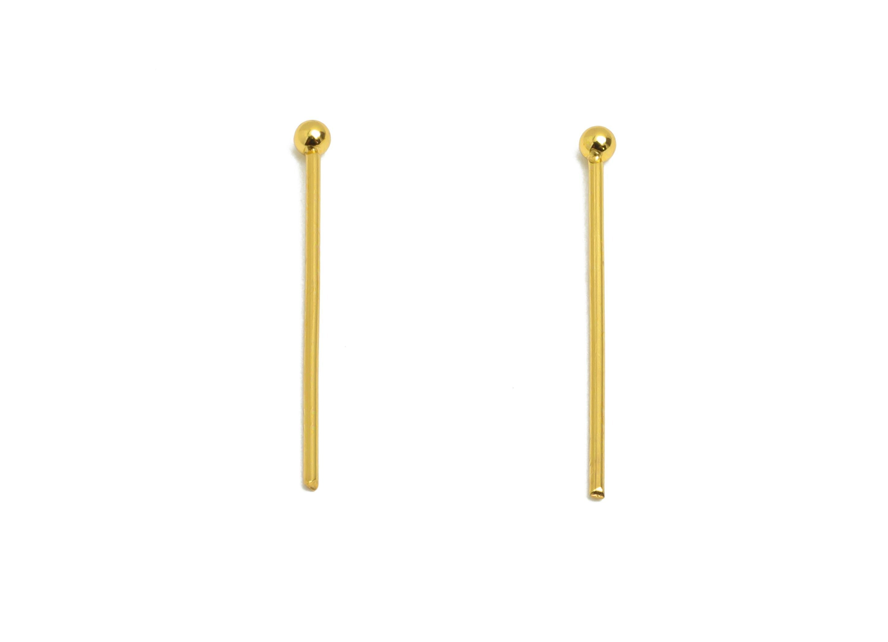 0.7*22mm Steel Ball Head Pin - Ball Head Pin Crafting & Beading Headpin - Ball Head Pins for Jewelry - 18K Real Vacuum Plating - SS2132-22G - DOMEDBAZAAR