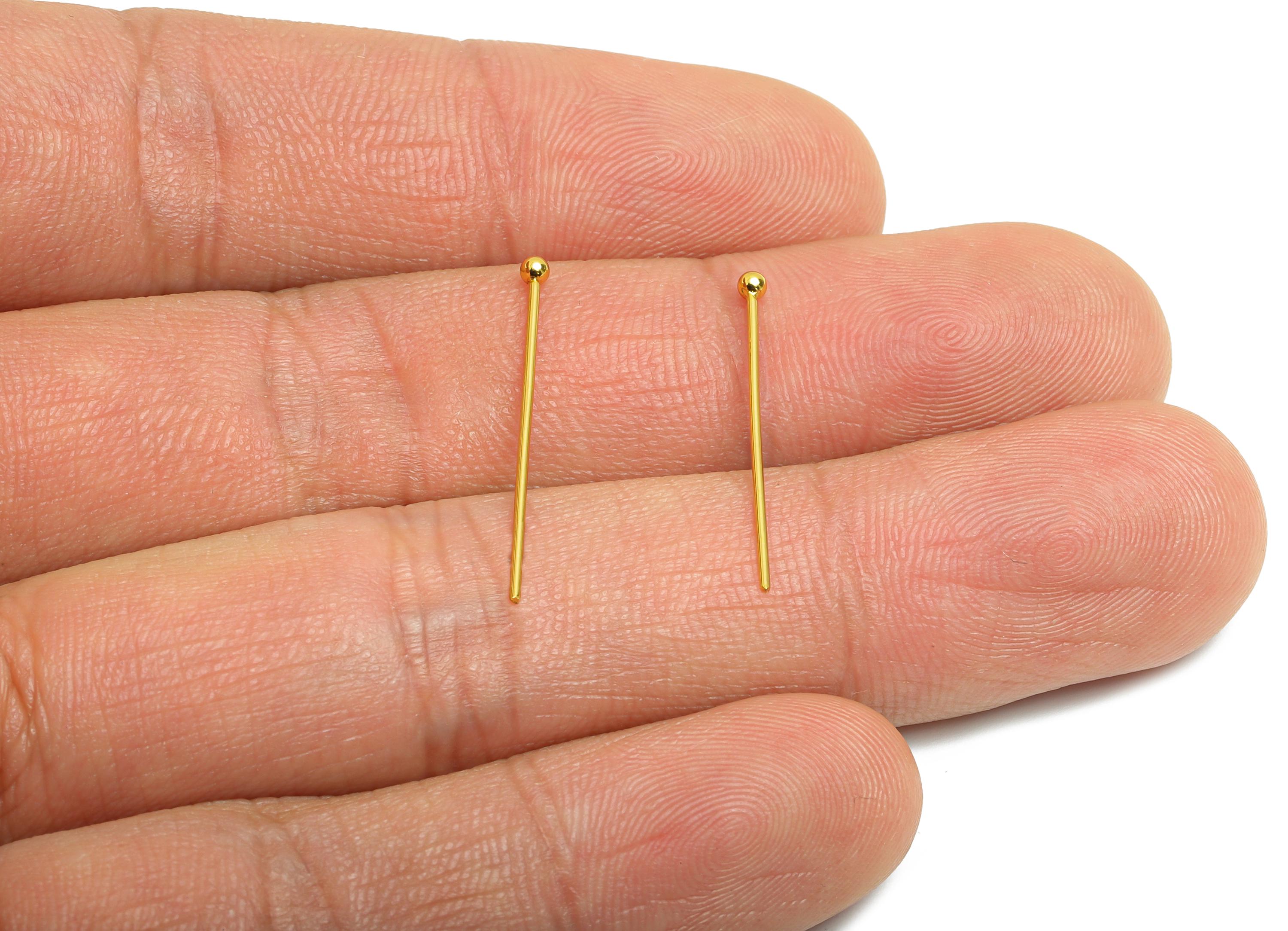 0.7*22mm Steel Ball Head Pin - Ball Head Pin Crafting & Beading Headpin - Ball Head Pins for Jewelry - 18K Real Vacuum Plating - SS2132-22G - DOMEDBAZAAR