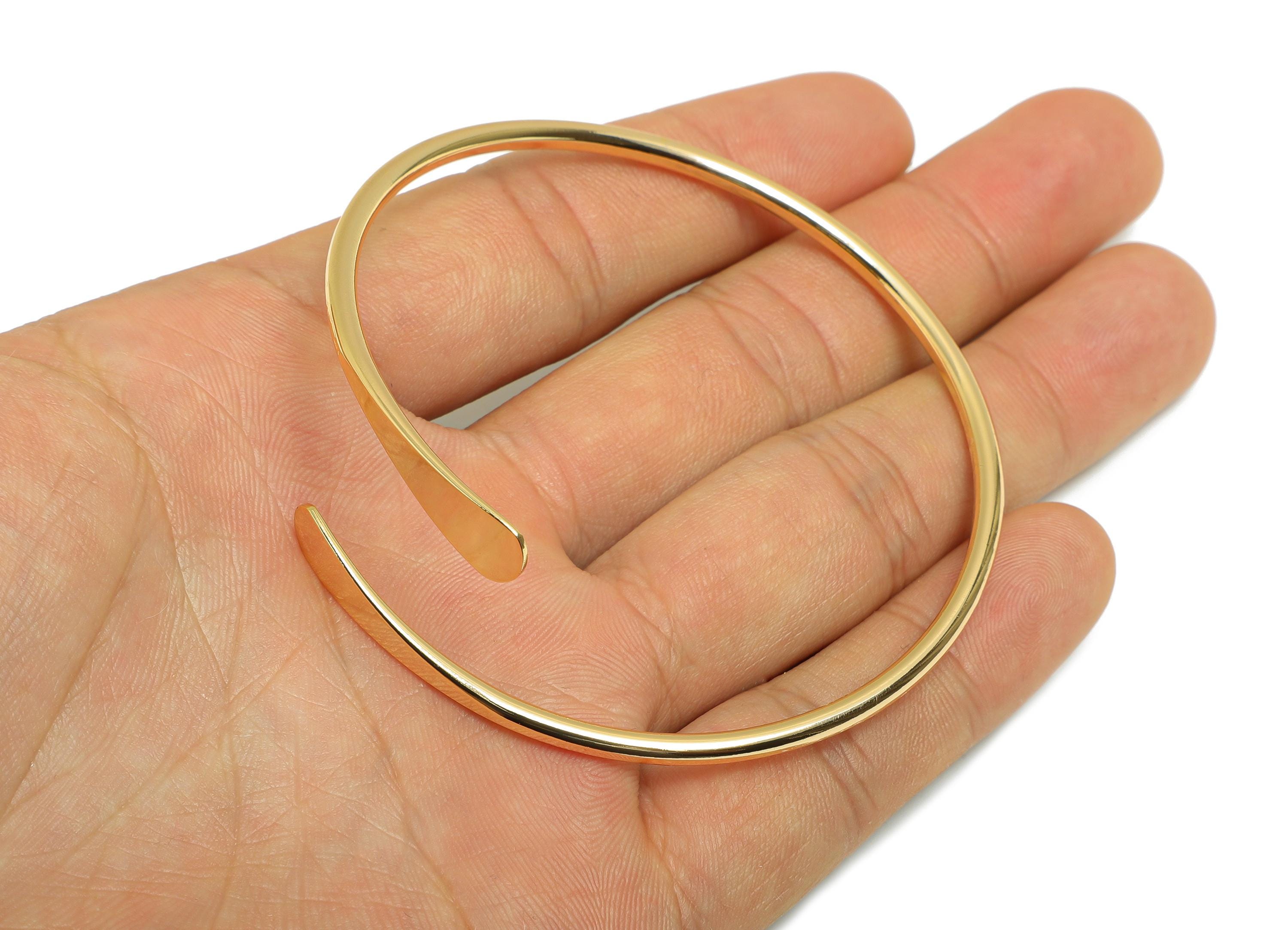 Brass Hammered Bangle Bracelet - Spiral Gold Bracelet - Minimalist Adjustable Gold Wire Bracelet - Lightweight Bracelet - 64x12x3mm-RGP11023 - DOMEDBAZAAR
