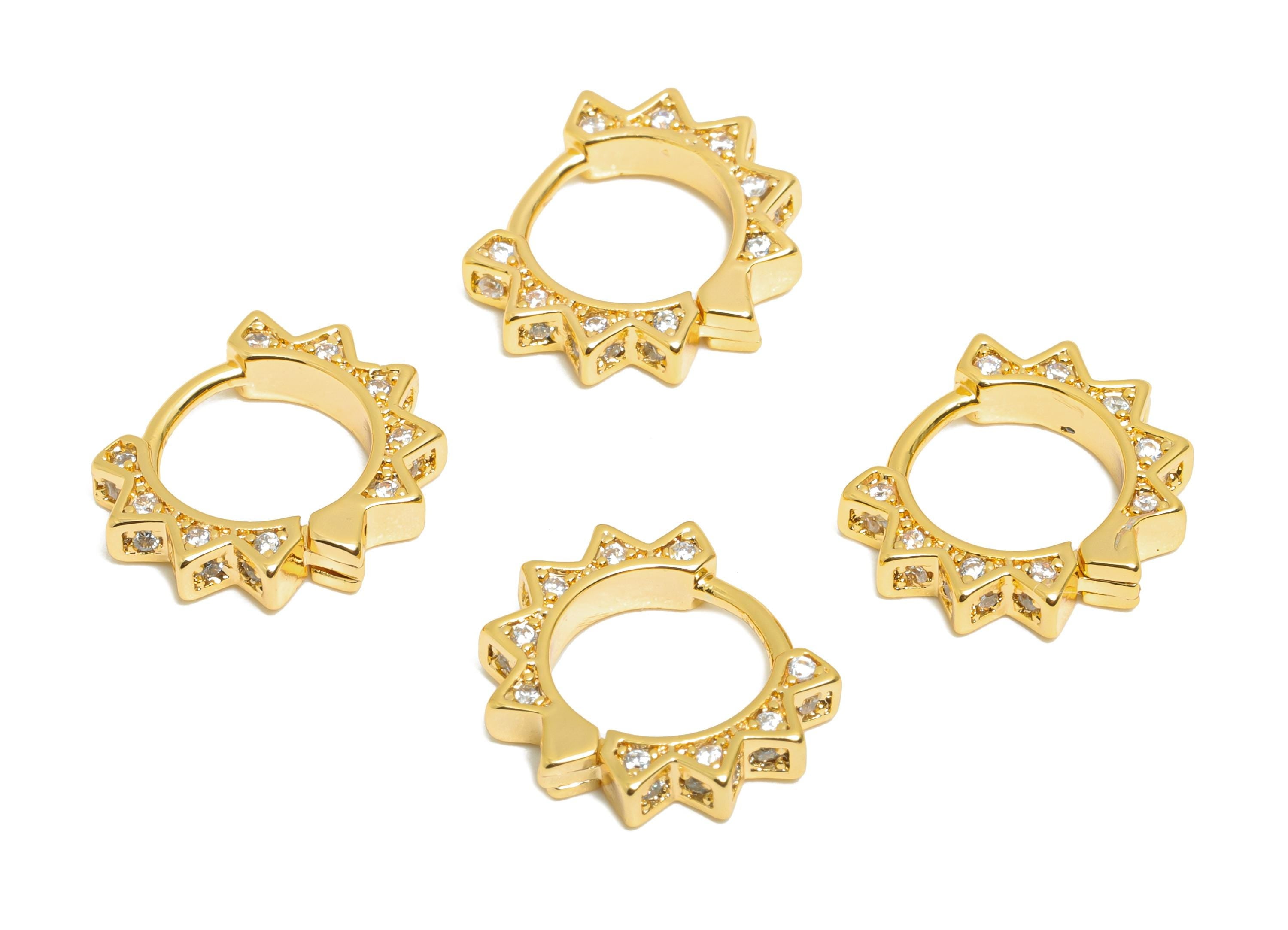 Brass CZ Floral Huggie Hoop Earring - Brass Zircon Hoop Earring - Sunshine Huggie Hoop Clasp - 18K Real Gold Plated - 13x11x2.73mm -RGP10881 - DOMEDBAZAAR