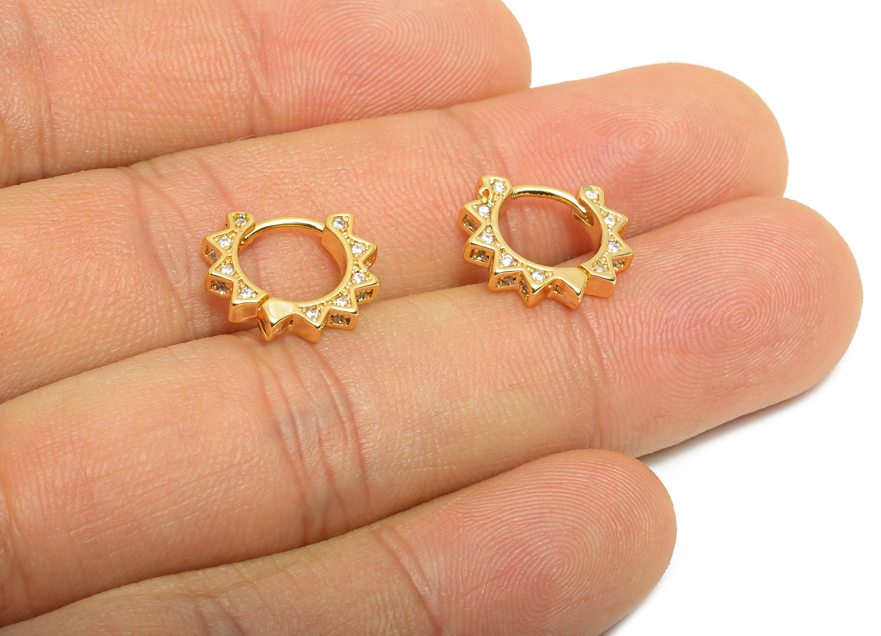 Brass CZ Floral Huggie Hoop Earring - Brass Zircon Hoop Earring - Sunshine Huggie Hoop Clasp - 18K Real Gold Plated - 13x11x2.73mm -RGP10881 - DOMEDBAZAAR