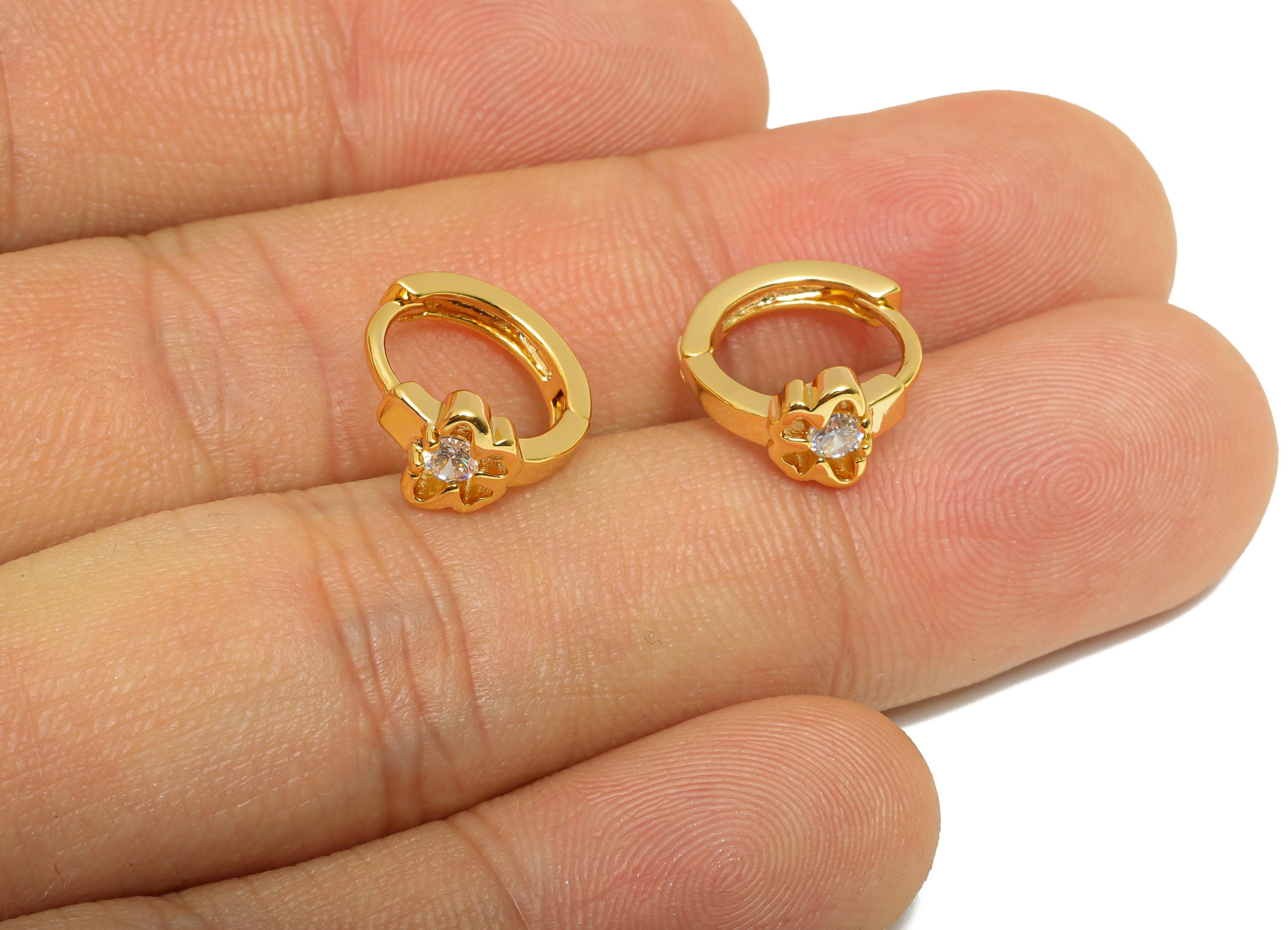 Brass CZ Huggie Hoop Earring - Brass Butterfly Zircon Earring - Refined Huggie Hoop Clasp - 18K Real Gold Plated - 13x11.9x6.77mm - RGP10845 - DOMEDBAZAAR