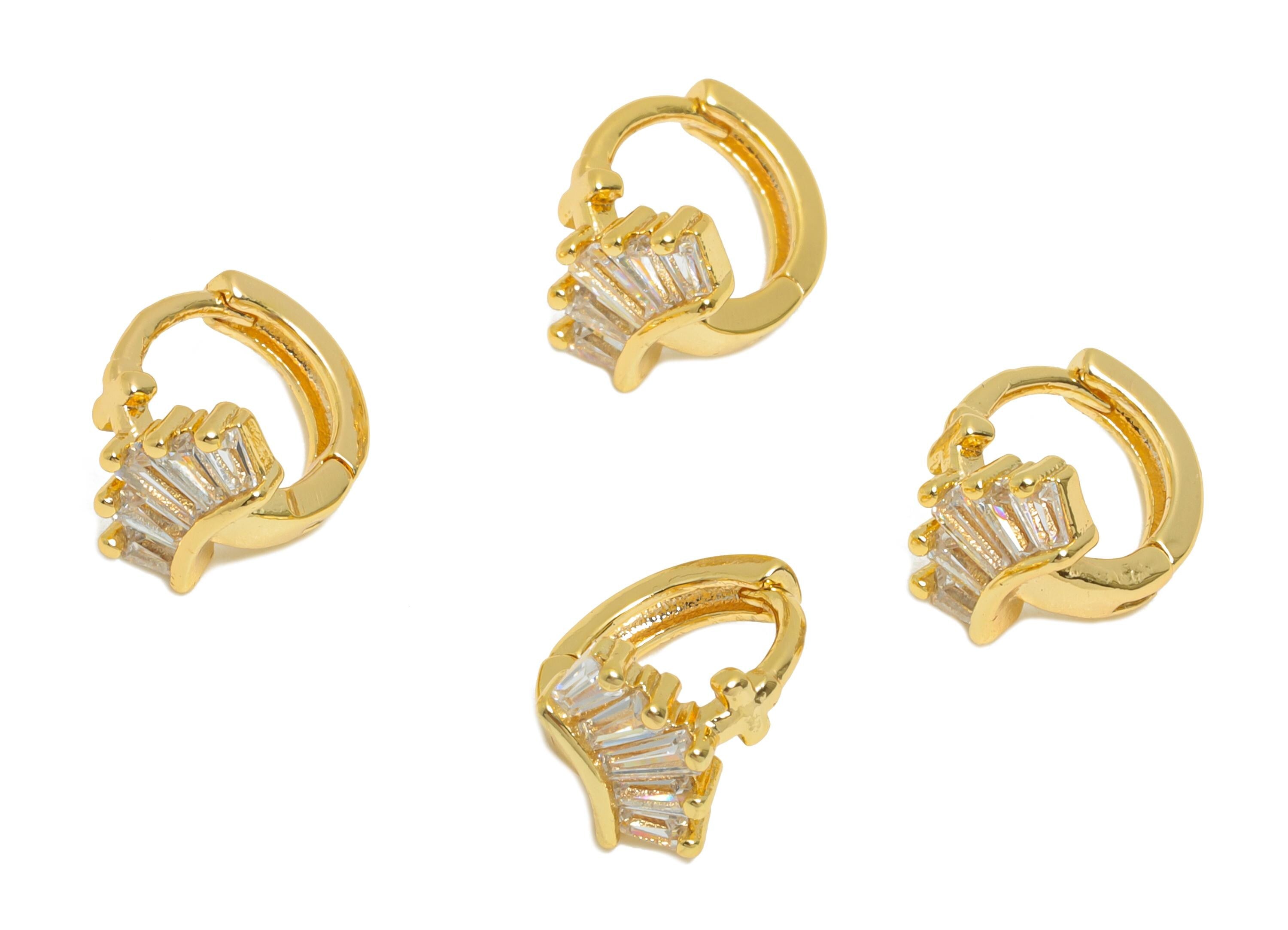 Brass CZ Huggie Hoop Earring - Tiny Brass Fan Zircon Earring - Minimalist Huggie Hoop Clasp - 18K Real Gold Plated - 9.55x8.3x7mm - RGP10898 - DOMEDBAZAAR