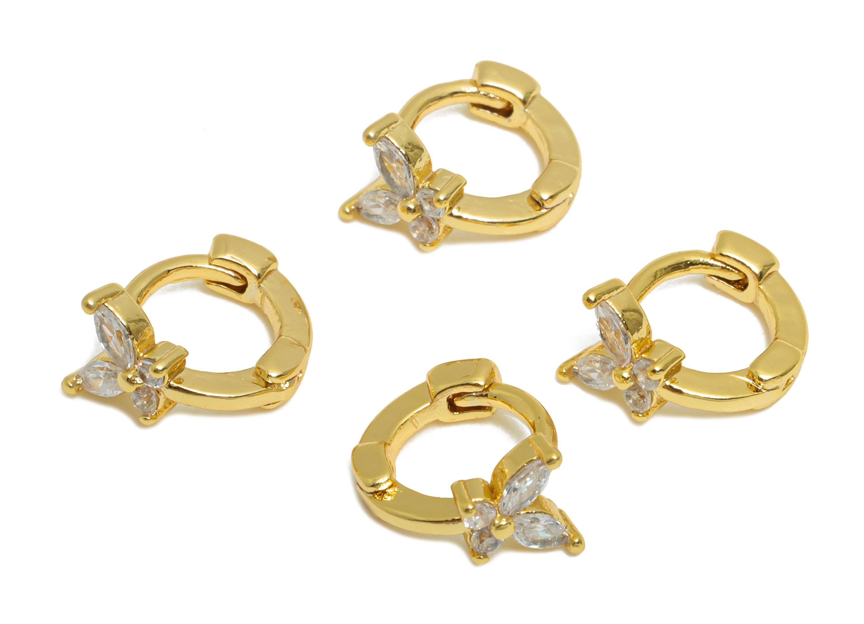 Brass CZ Huggie Hoop Earring - Tiny Brass Butterfly Zircon Earring - Refined Huggie Hoop Clasp - 18K Real Gold Plated - 9x7.7x5mm - RGP10936 - DOMEDBAZAAR