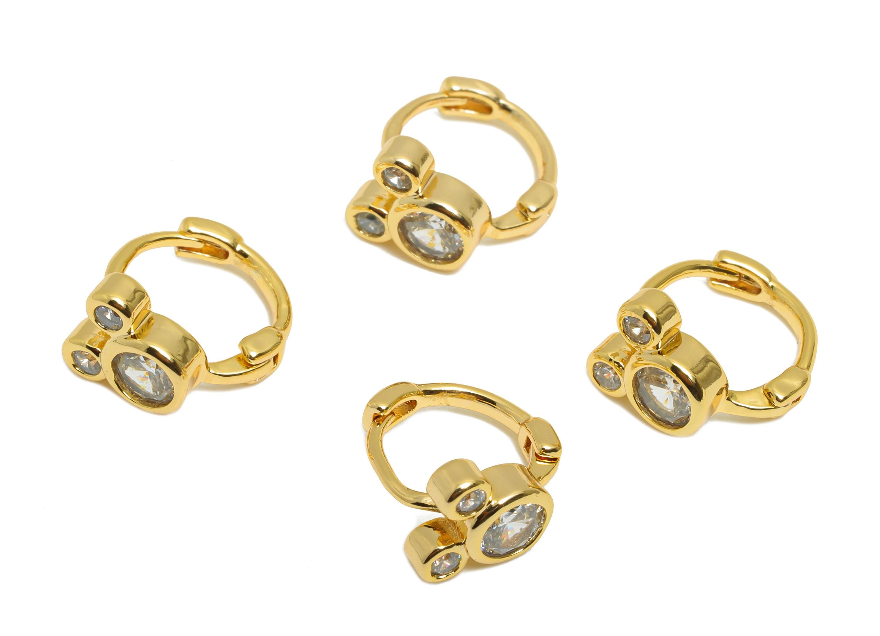 Brass CZ Huggie Hoop Earring - Cubic Zircon Hoop Earring - Trendy Hoop Jewelry Design - 18K Real Gold Plated - 6.15x5.58x2mm - RGP10876 - DOMEDBAZAAR