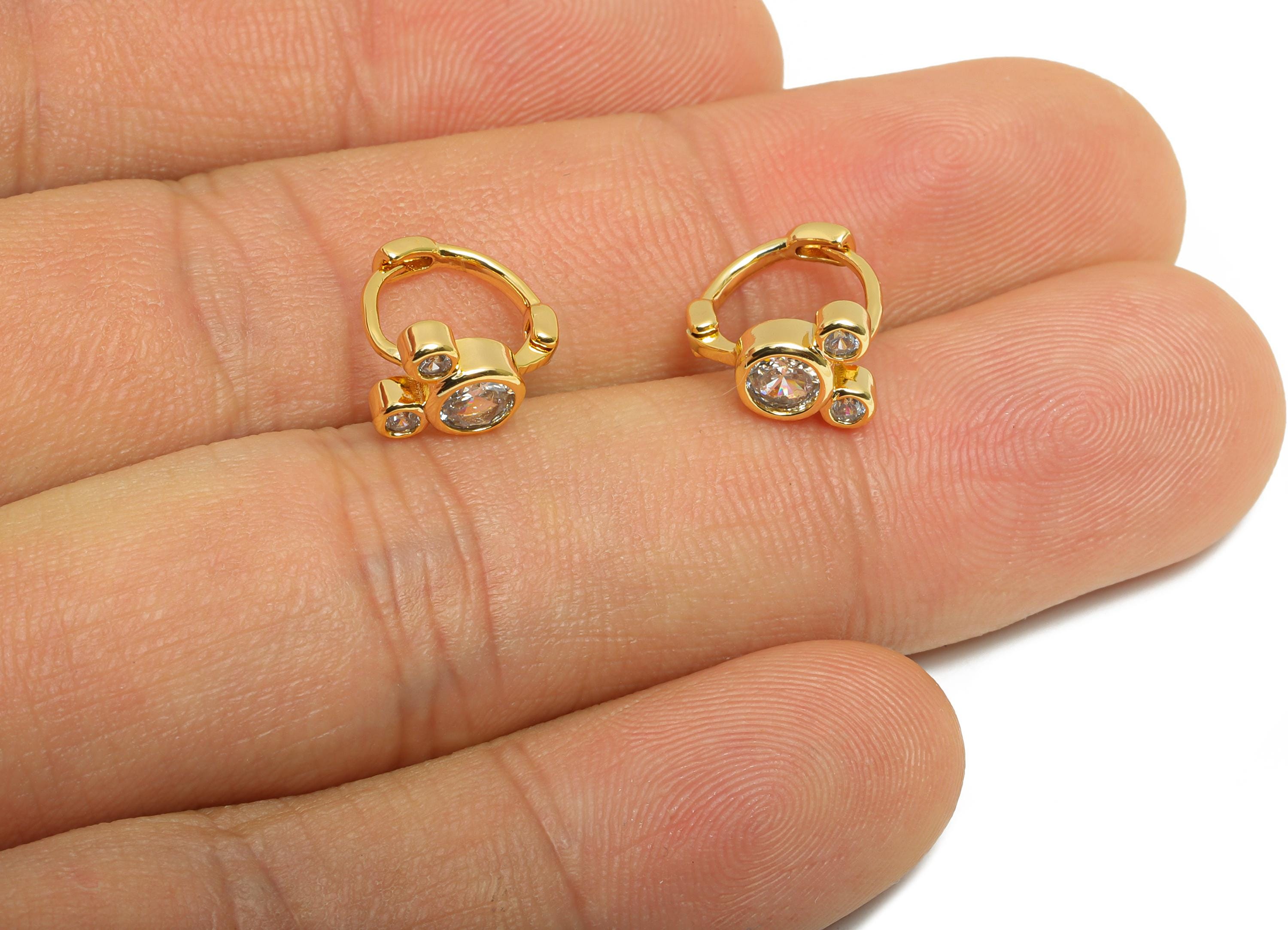 Brass CZ Huggie Hoop Earring - Cubic Zircon Hoop Earring - Trendy Hoop Jewelry Design - 18K Real Gold Plated - 6.15x5.58x2mm - RGP10876 - DOMEDBAZAAR