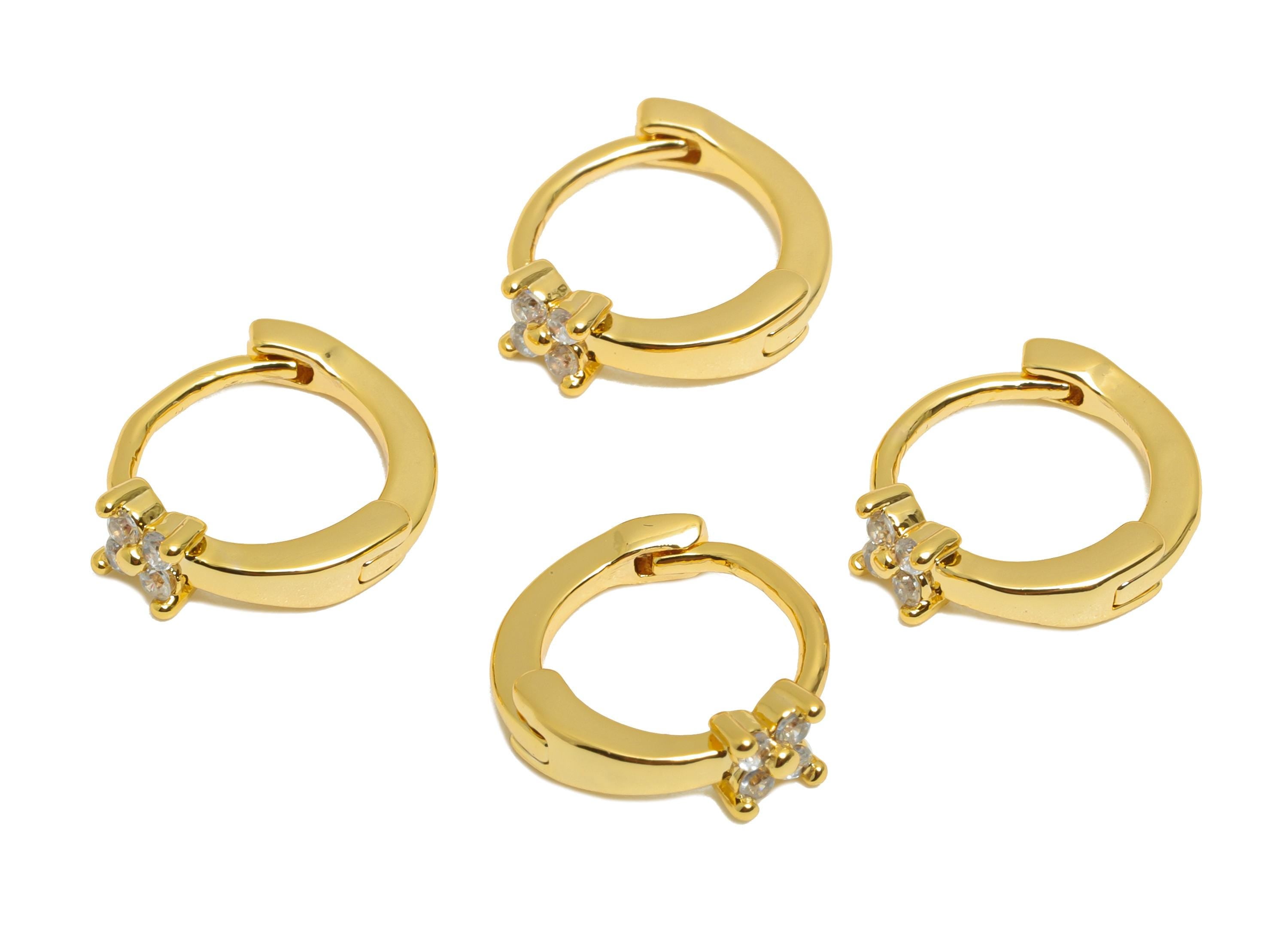 Brass CZ Floral Huggie Hoop Earring - Brass Zircon Earring - Sparkling Huggie Hoop Clasp - 18K Real Gold Plated - 11.6x10.3x3.3mm - RGP10896 - DOMEDBAZAAR