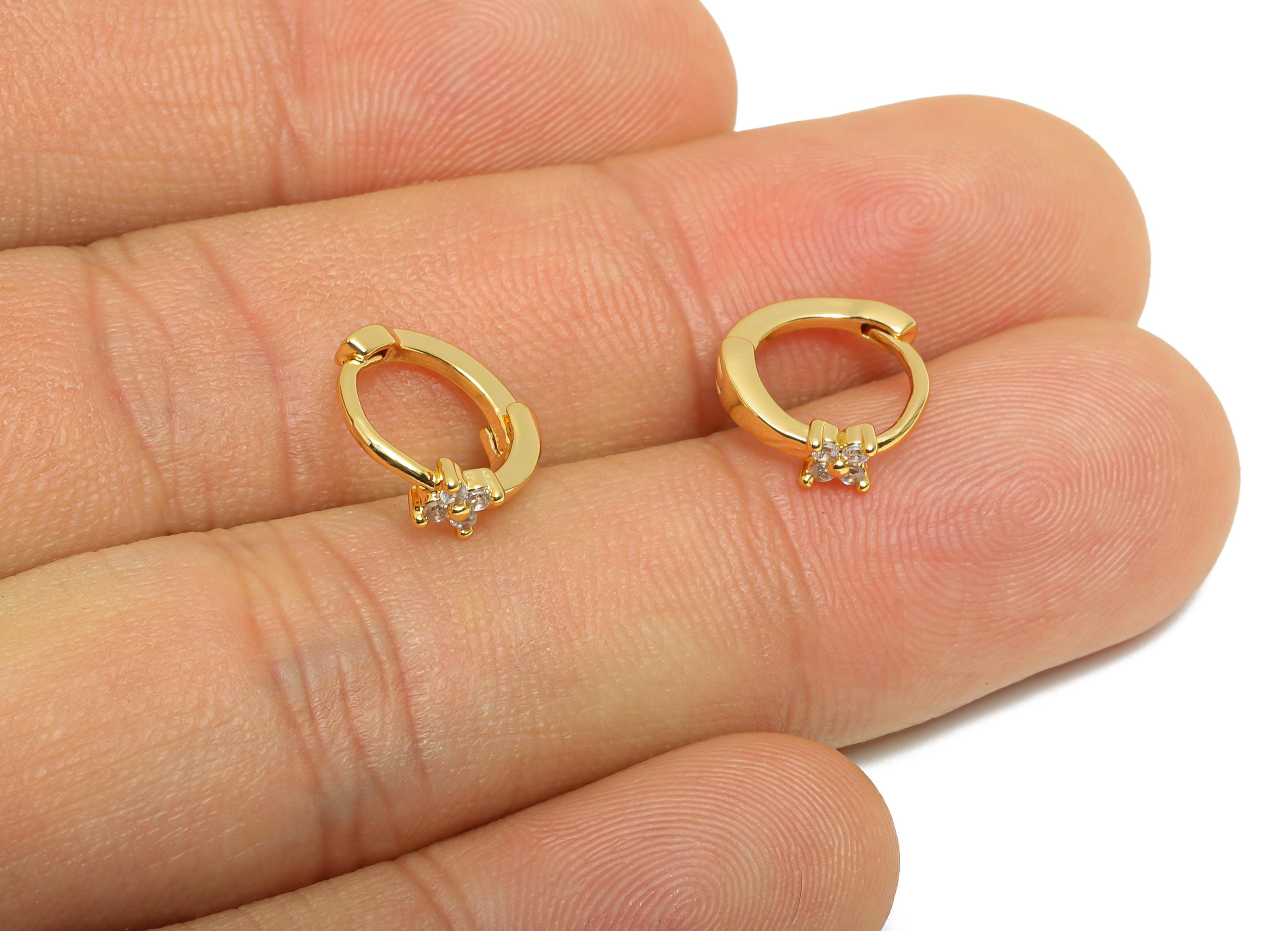 Brass CZ Floral Huggie Hoop Earring - Brass Zircon Earring - Sparkling Huggie Hoop Clasp - 18K Real Gold Plated - 11.6x10.3x3.3mm - RGP10896 - DOMEDBAZAAR