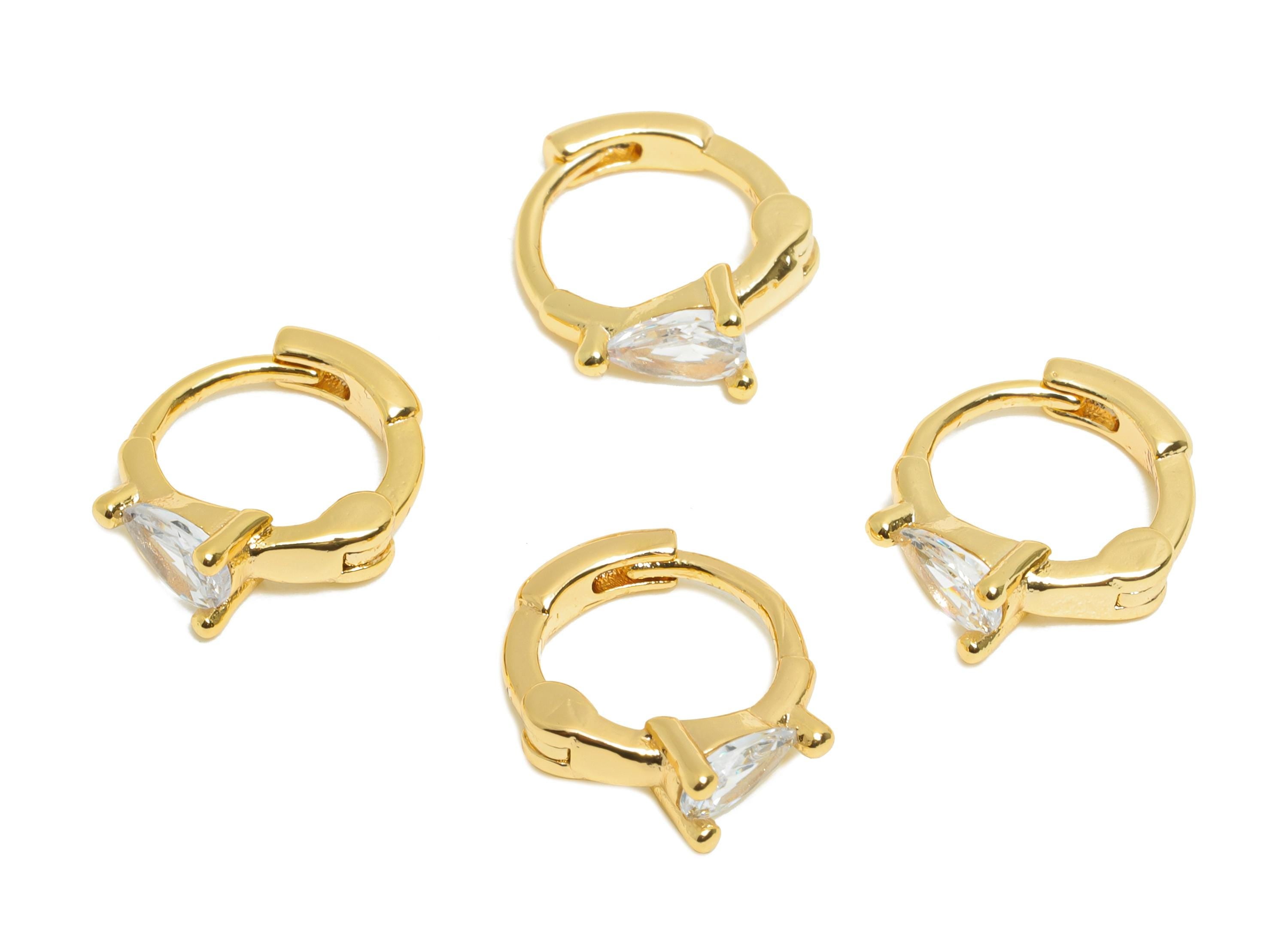 Brass CZ Round Huggie Hoop Earring - Brass Drop Zircon Earring - Refined Huggie Hoop Clasp - 18K Real Gold Plated - 11.8x10x3.6mm - RGP10864 - DOMEDBAZAAR