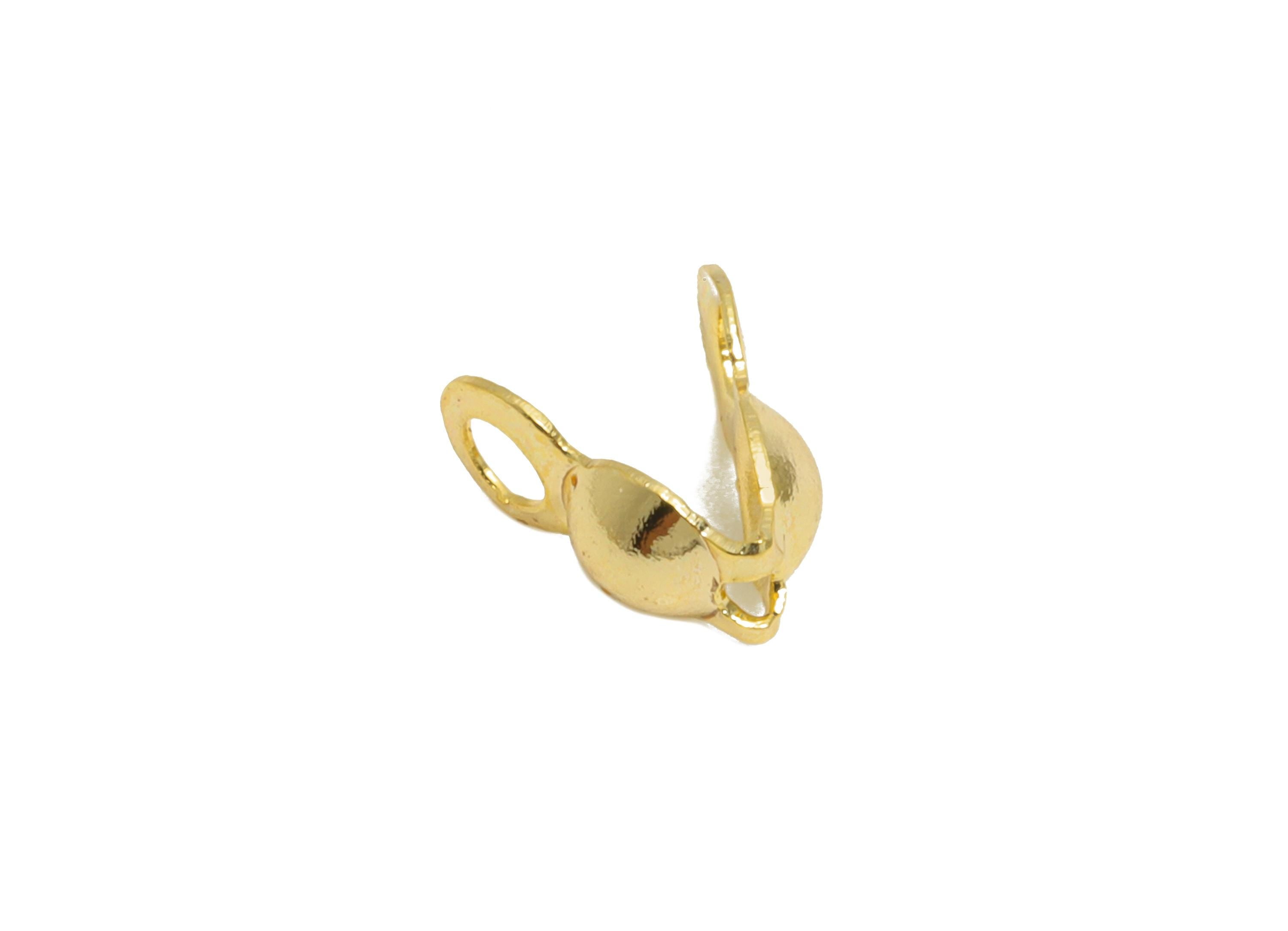 3.2mm Brass Ball Chain Clasp - Crimp End Cap - Crimp Cover Beads - Cord Ends for Necklace Bracelet - 18K Gold Plated - 12.5x3x1mm - RGP10432 - DOMEDBAZAAR