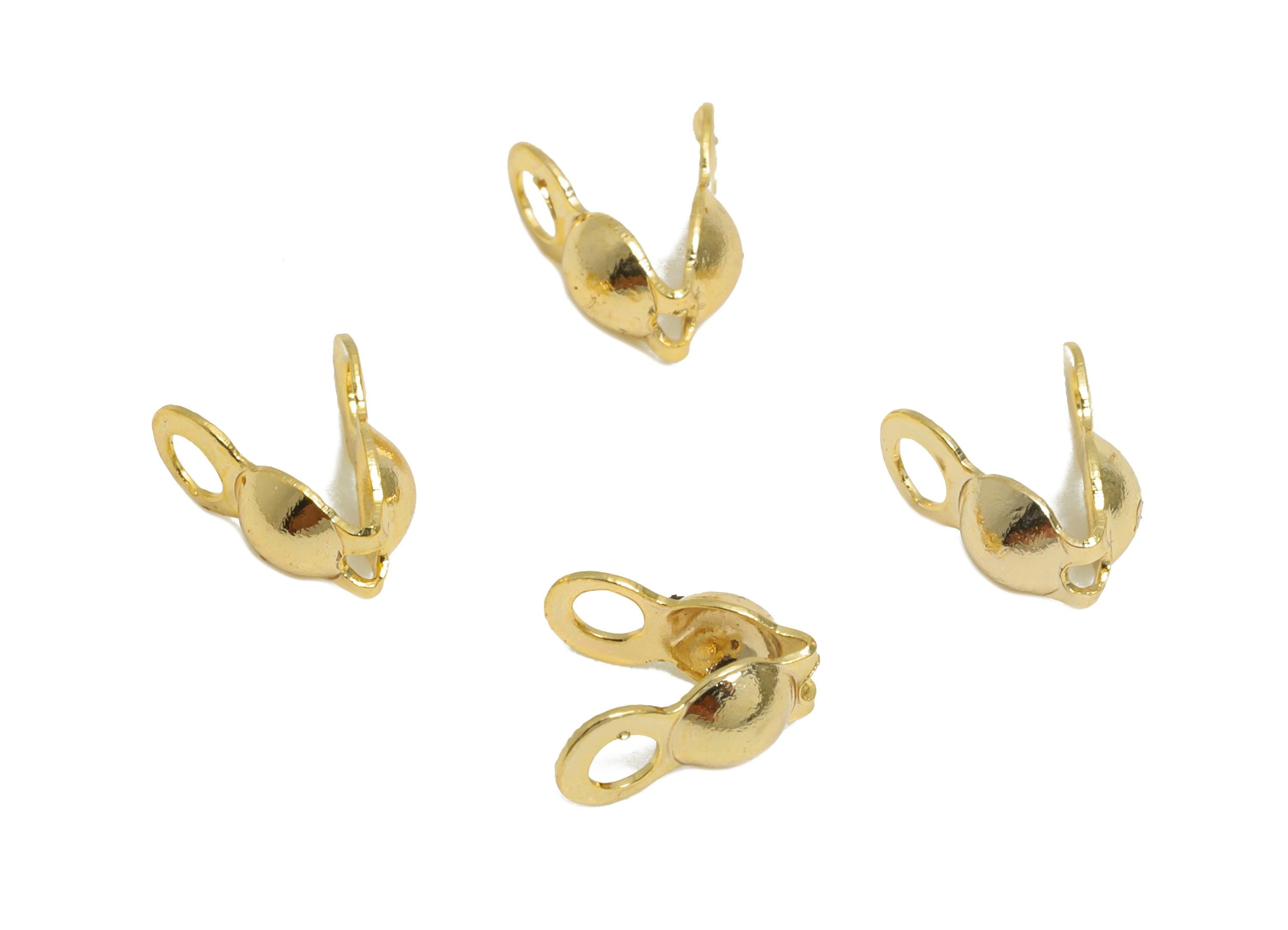 3.2mm Brass Ball Chain Clasp - Crimp End Cap - Crimp Cover Beads - Cord Ends for Necklace Bracelet - 18K Gold Plated - 12.5x3x1mm - RGP10432 - DOMEDBAZAAR