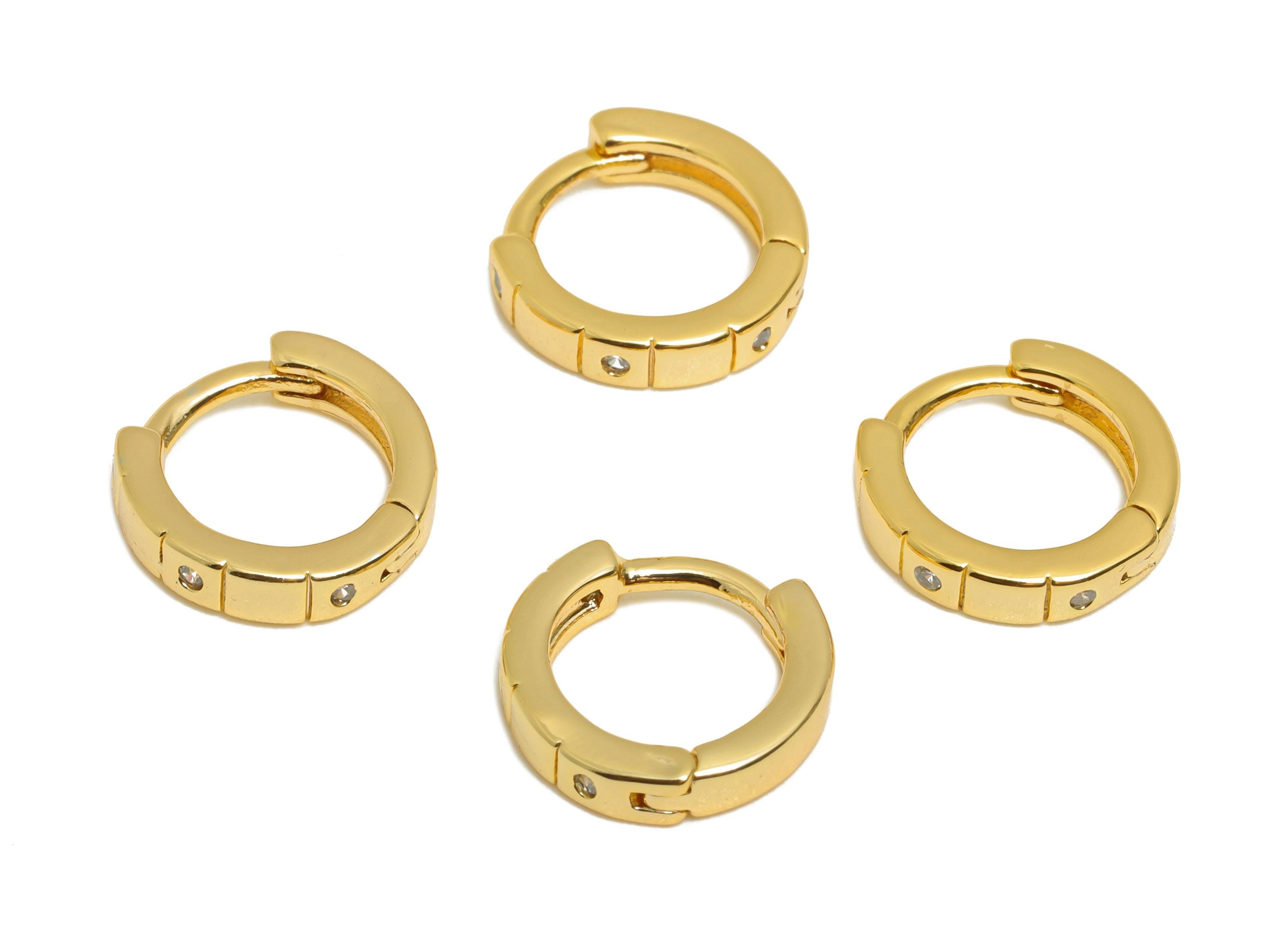 Brass CZ Round Huggie Hoop Earring - Mini Brass Zircon Earring - Simple Huggie Hoop Clasp - 18K Real Gold Plated - 9.37x9.2x2mm - RGP10867 - DOMEDBAZAAR