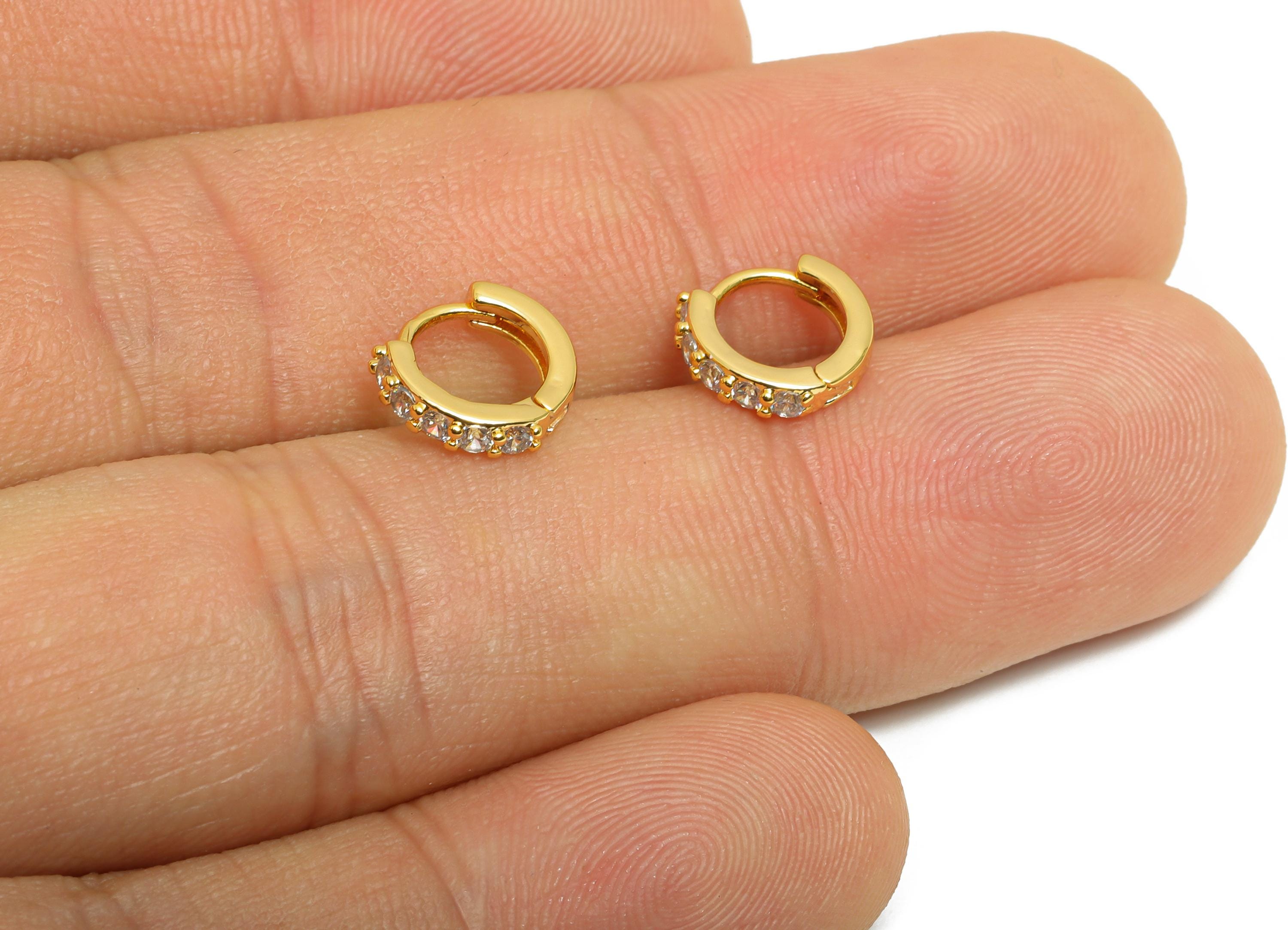 Brass CZ Round Huggie Hoop Earring - Minimalist Circle Zircon Earring - Delicate Huggie Hoop Clasp - 18K Gold Plated - 9x8.7x2mm - RGP10875 - DOMEDBAZAAR