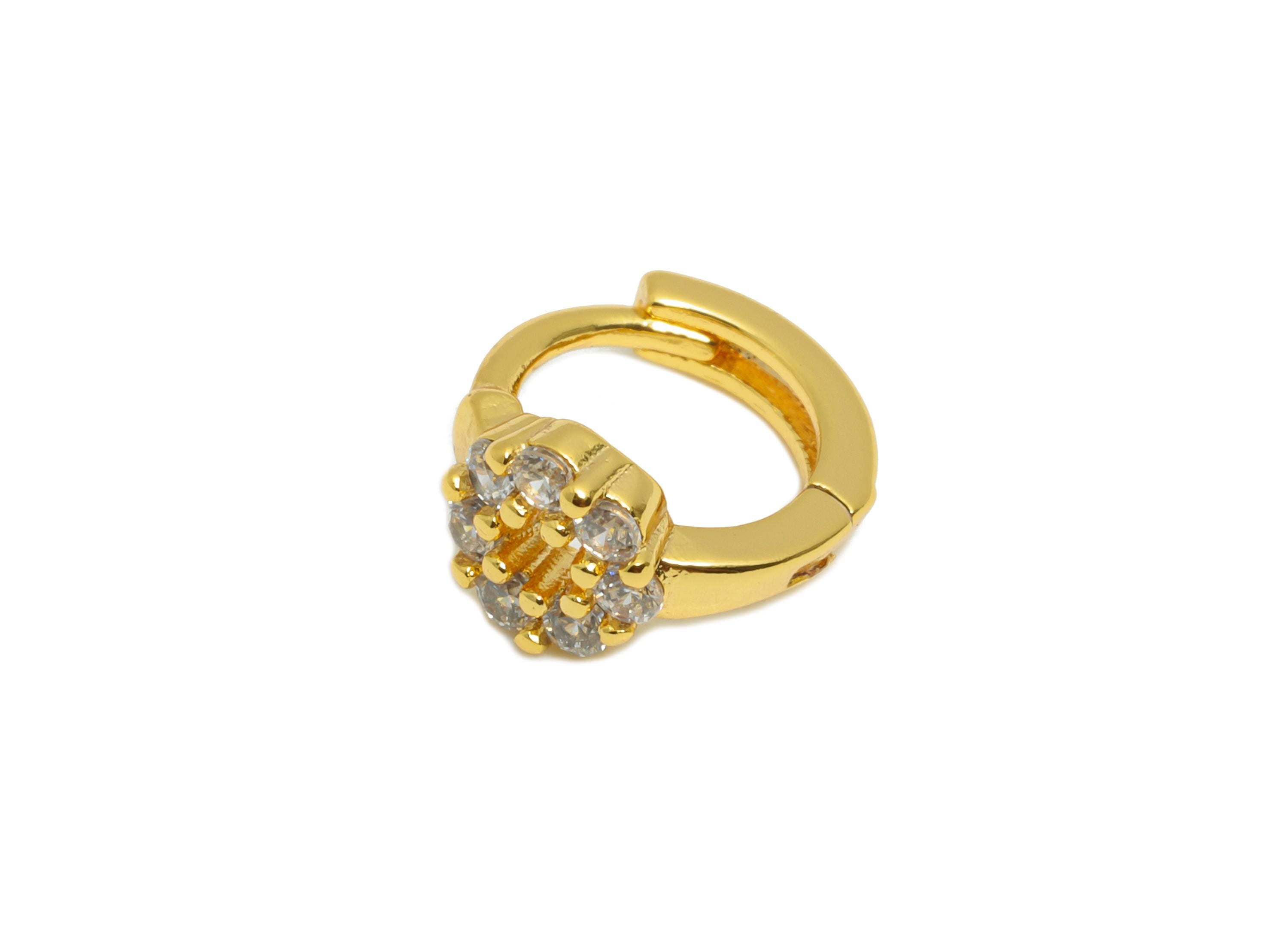 Brass CZ Huggie Hoop Earring - Brass Cluster Zircon Hoop Earring - Dainty Huggie Hoop Clasp - 18K Real Gold Plated - 9.6x8.4x5mm - RGP10933 - DOMEDBAZAAR