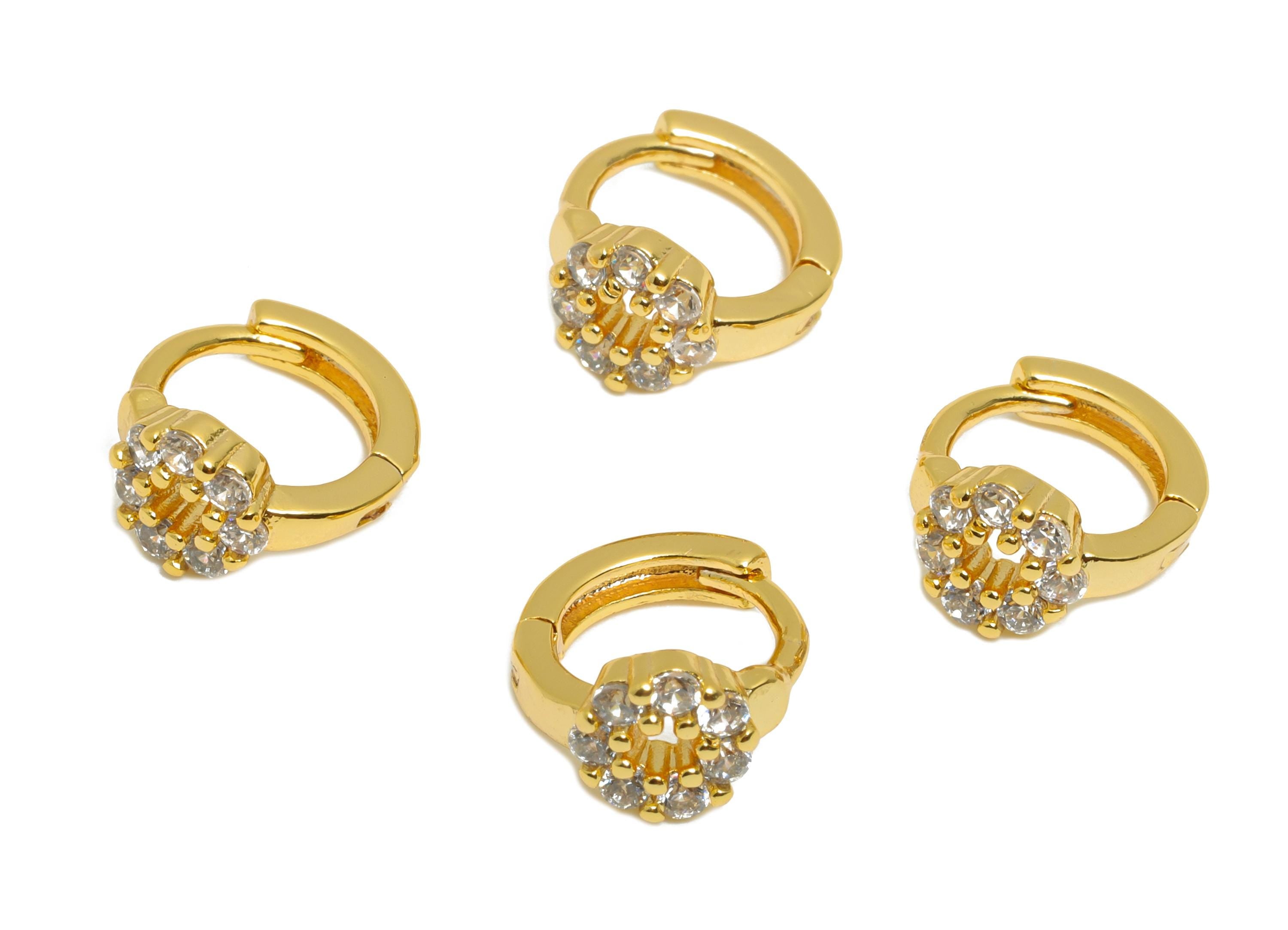 Brass CZ Huggie Hoop Earring - Brass Cluster Zircon Hoop Earring - Dainty Huggie Hoop Clasp - 18K Real Gold Plated - 9.6x8.4x5mm - RGP10933 - DOMEDBAZAAR