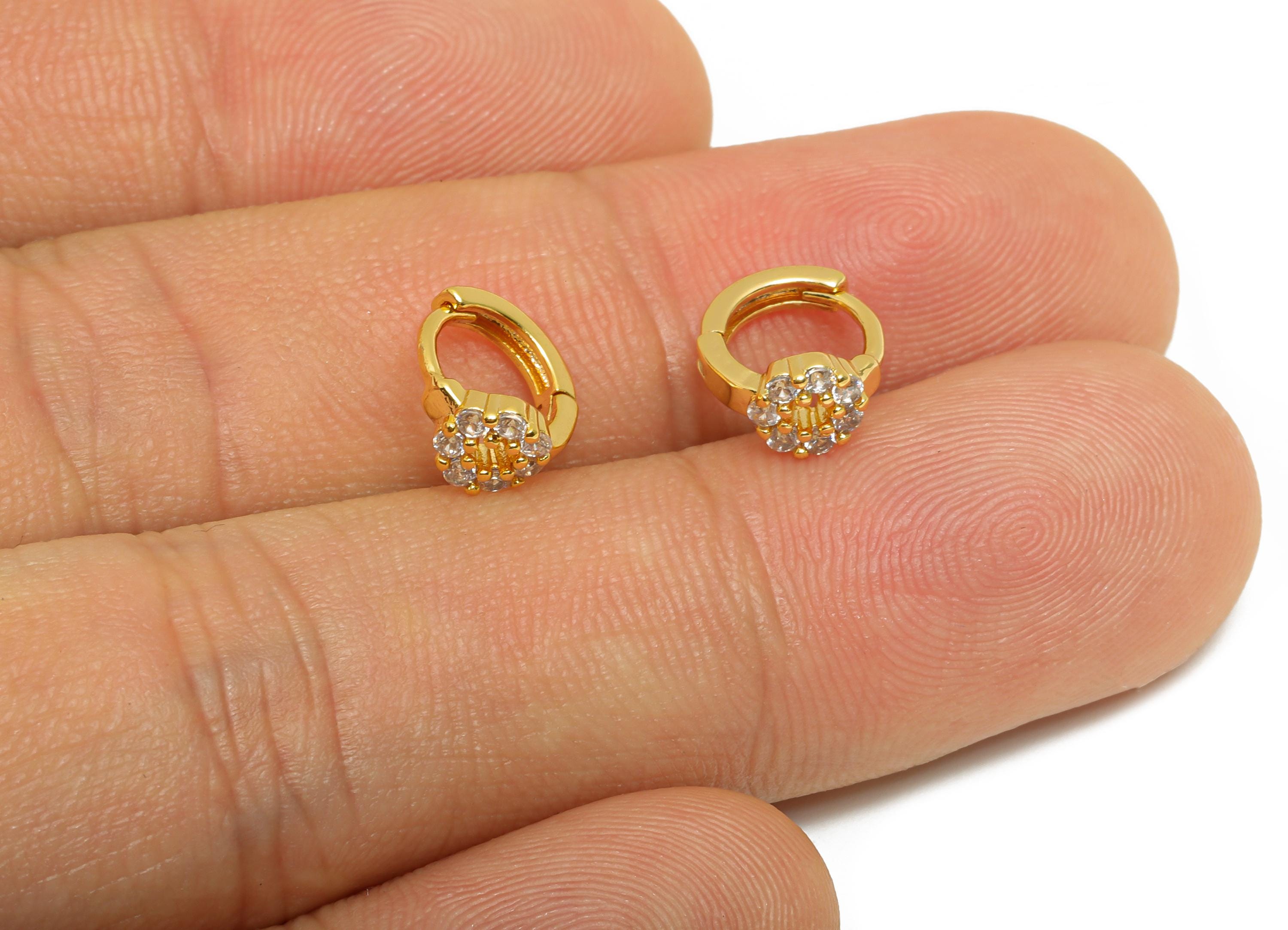 Brass CZ Huggie Hoop Earring - Brass Cluster Zircon Hoop Earring - Dainty Huggie Hoop Clasp - 18K Real Gold Plated - 9.6x8.4x5mm - RGP10933 - DOMEDBAZAAR