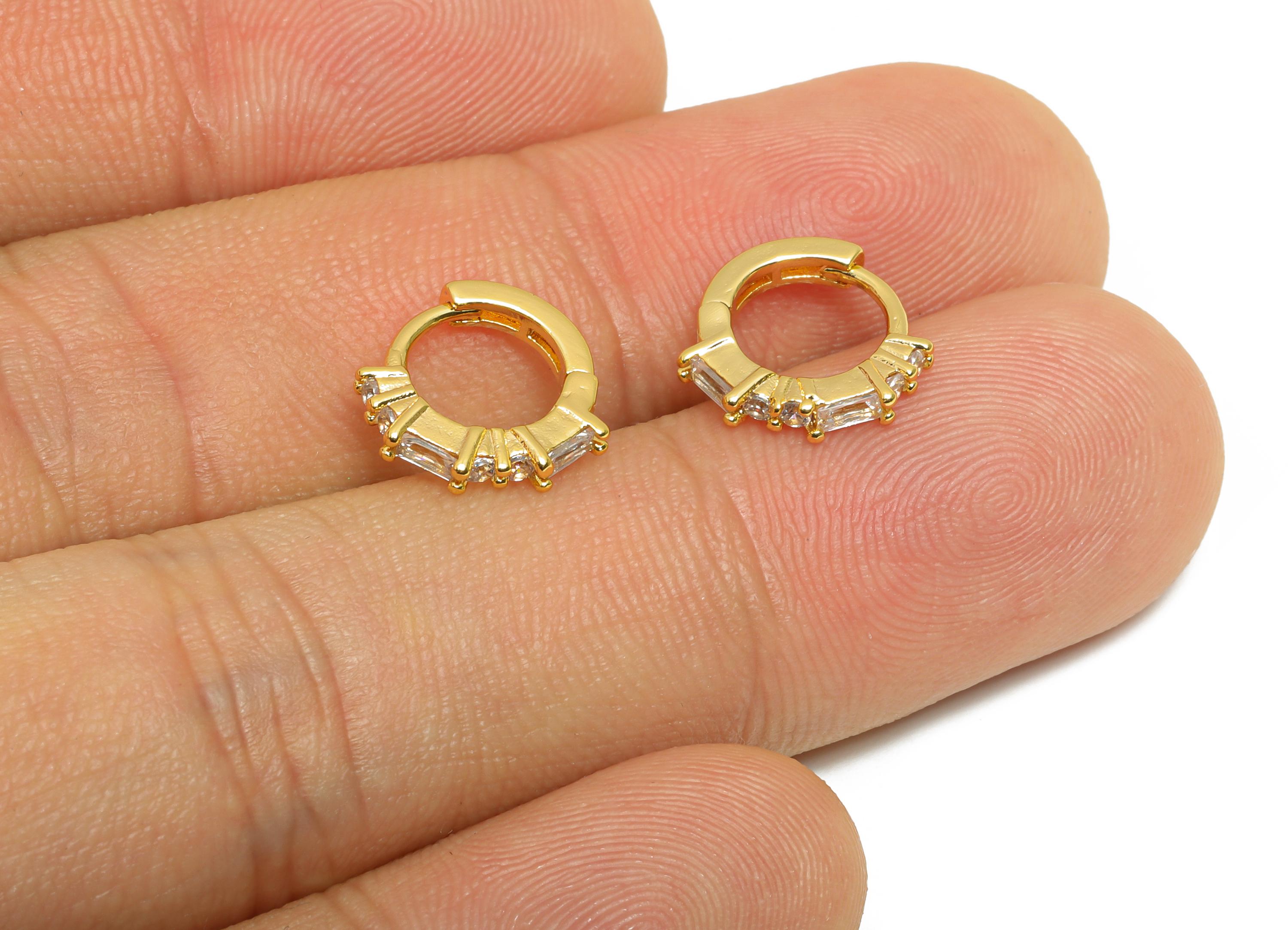 Brass CZ Huggie Hoop Earring - Brass Geometric Zircon Earring - Classic Huggie Hoop Clasp - 18K Real Gold Plated - 11.3x10.86x2mm - RGP10935 - DOMEDBAZAAR