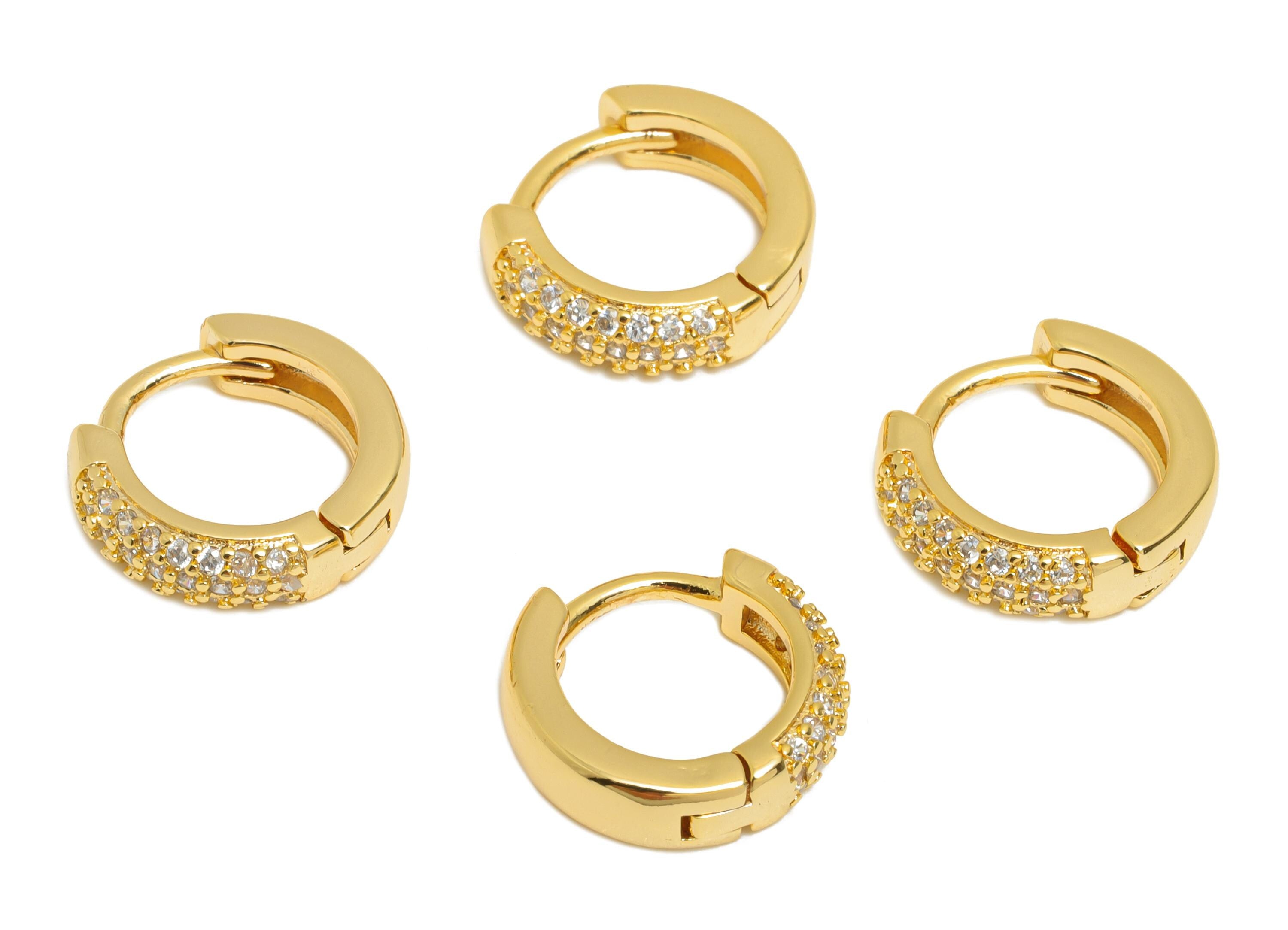 Brass CZ Round Huggie Hoop Earring - Brass Zircon Earring - Sparkling Huggie Hoop Clasp - 18K Real Gold Plated - 12.83x11x3.3mm - RGP10873 - DOMEDBAZAAR