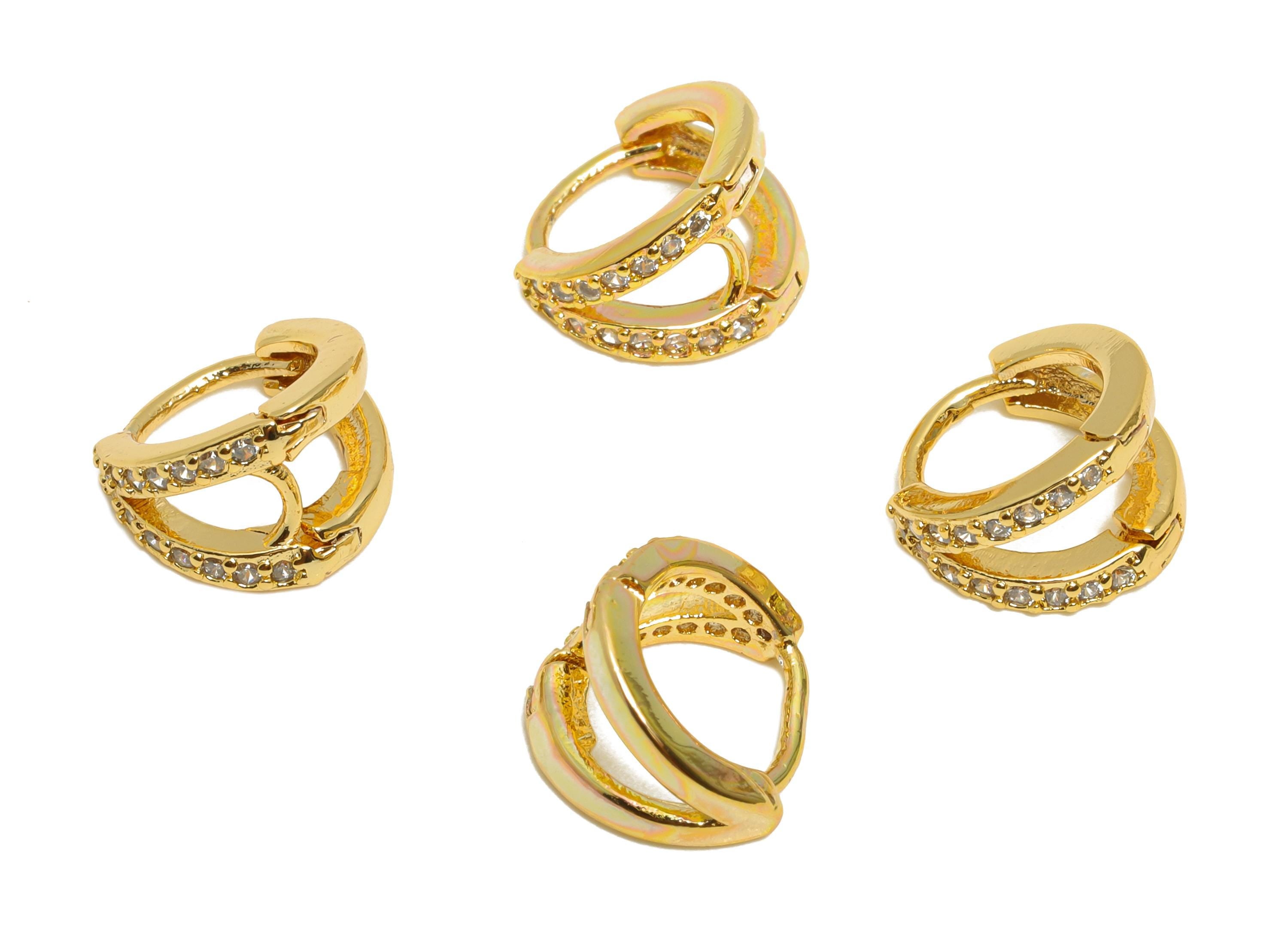 Brass CZ Round Huggie Hoop Earring - Tiny Double Hoop Zircon Earring - Minimalist Huggie Hoop Clasp - 18K Gold Plated - 9x8x6.3mm - RGP10901 - DOMEDBAZAAR