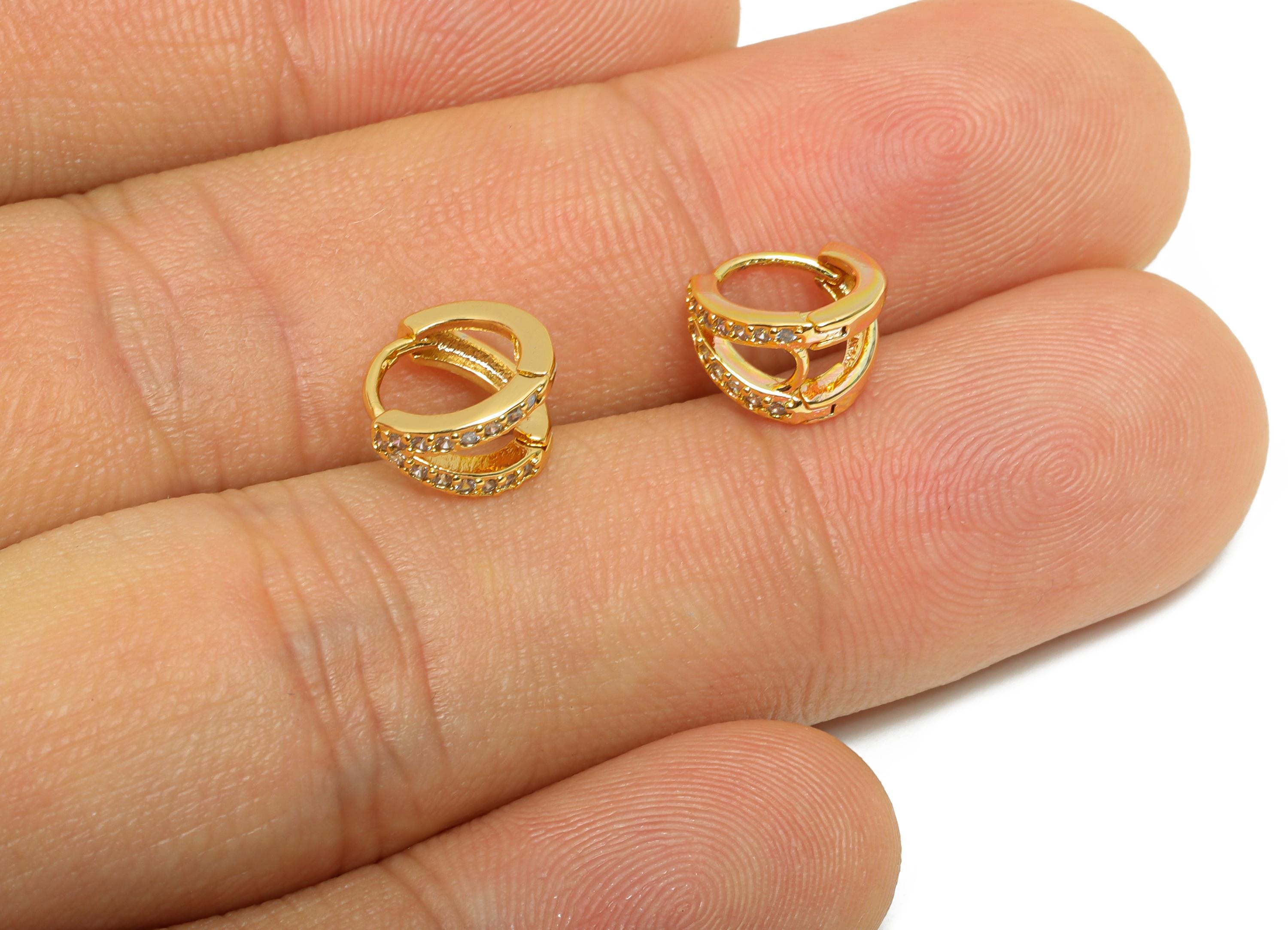 Brass CZ Round Huggie Hoop Earring - Tiny Double Hoop Zircon Earring - Minimalist Huggie Hoop Clasp - 18K Gold Plated - 9x8x6.3mm - RGP10901 - DOMEDBAZAAR