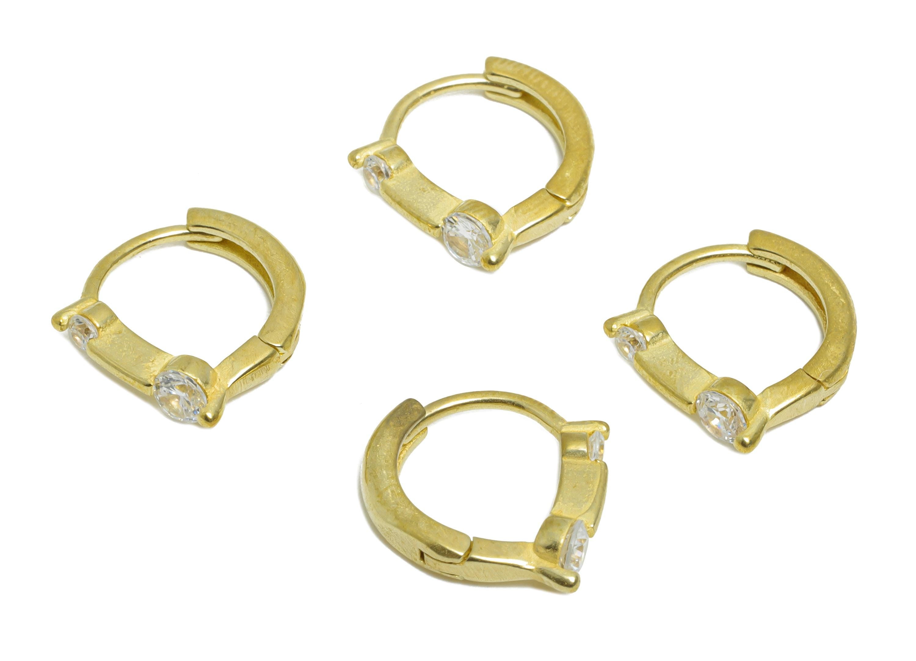 Brass CZ Huggie Hoop Earrings - Raw Brass Geometric Zircon Earrings - Classic Huggie Hoop Clasps - Everyday Wear - 11.9x10.68x3mm - PP11261 - DOMEDBAZAAR