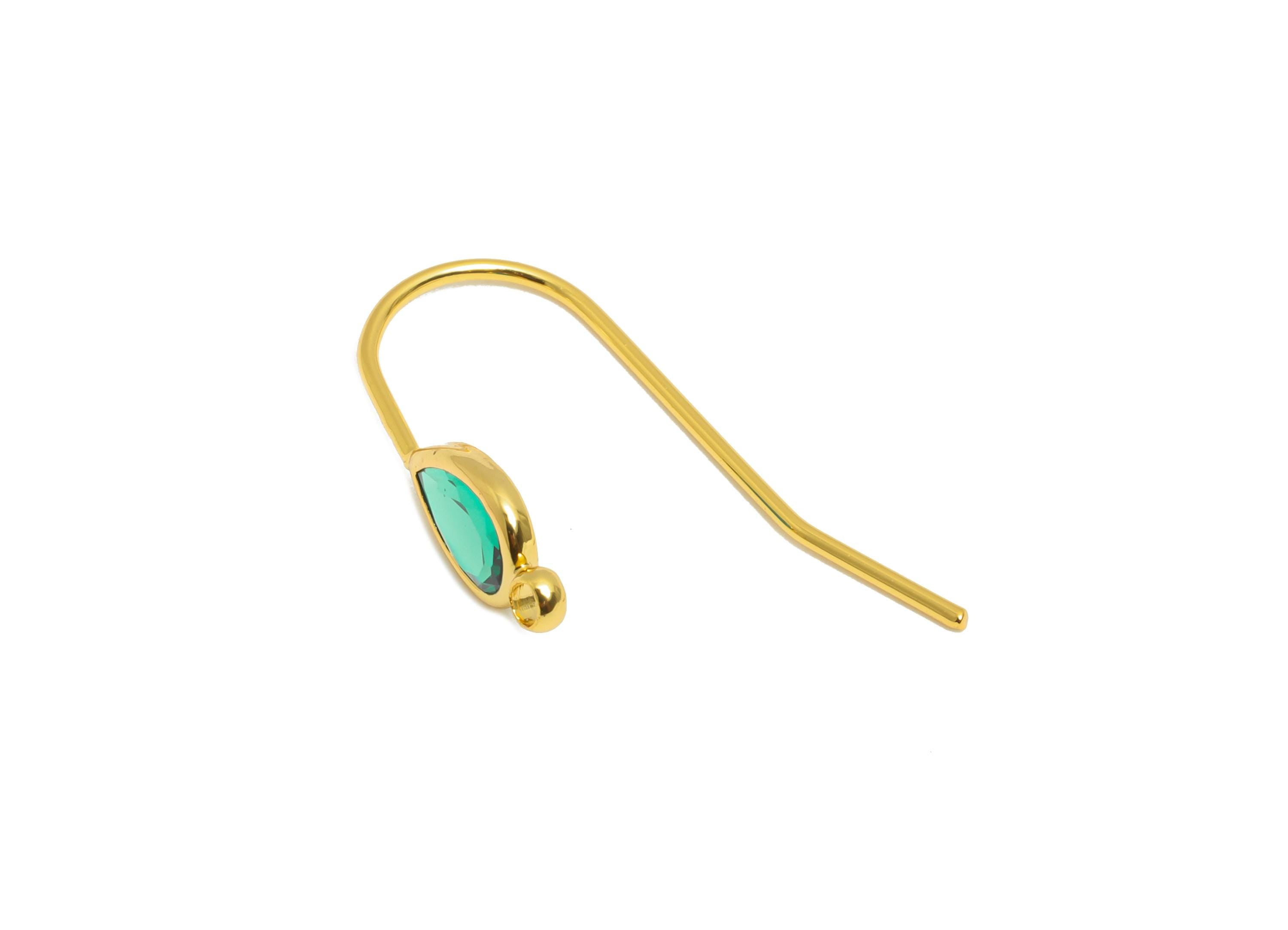 Brass Wire Hook - Metal Ear Wire Hook for Jewelry Making - Brass Hook Ear Wire with Zircon - 18K Real Gold Plated - 21.6x4.6x2mm - RGP10789