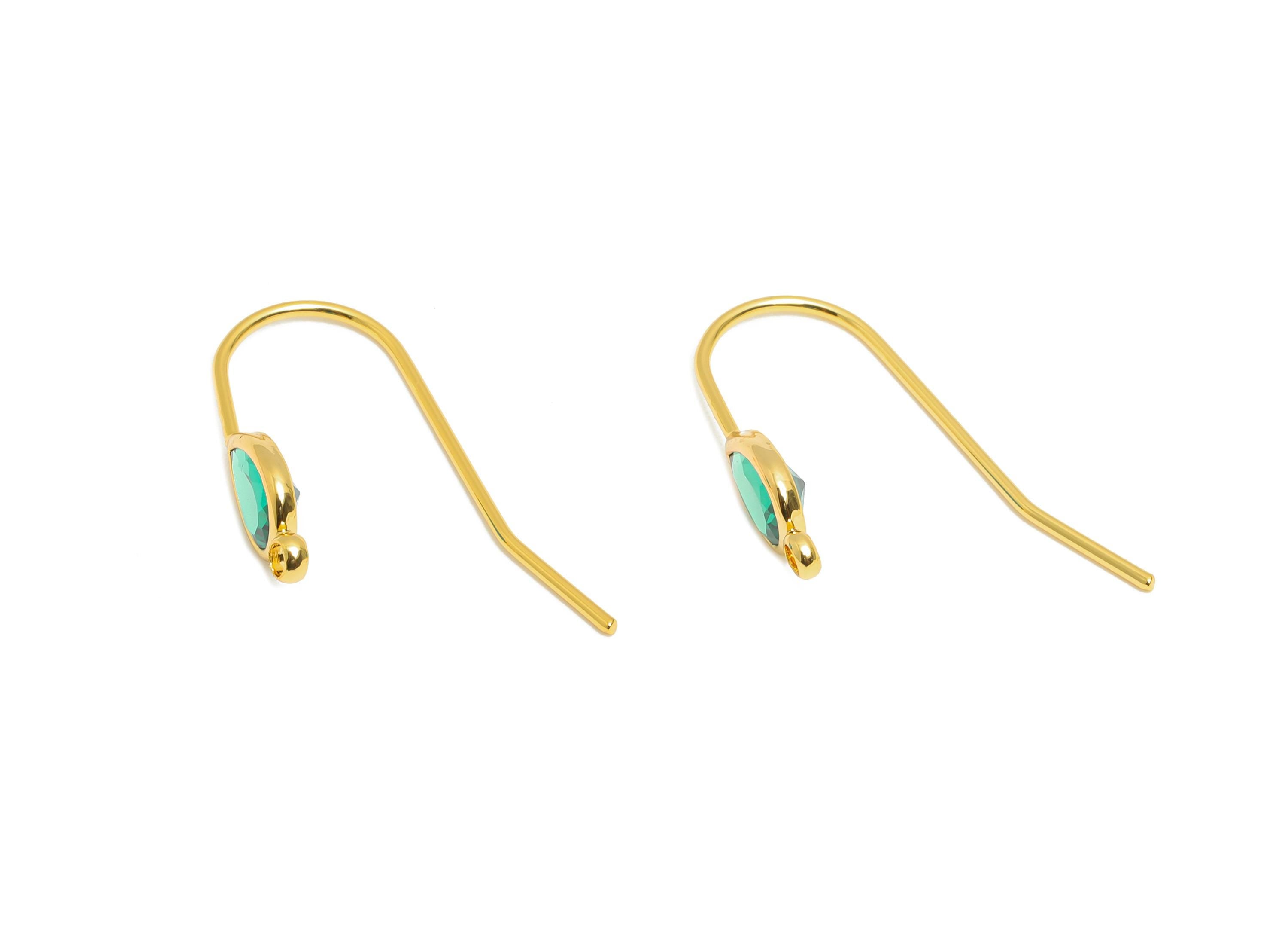 Brass Wire Hook - Metal Ear Wire Hook for Jewelry Making - Brass Hook Ear Wire with Zircon - 18K Real Gold Plated - 21.6x4.6x2mm - RGP10789