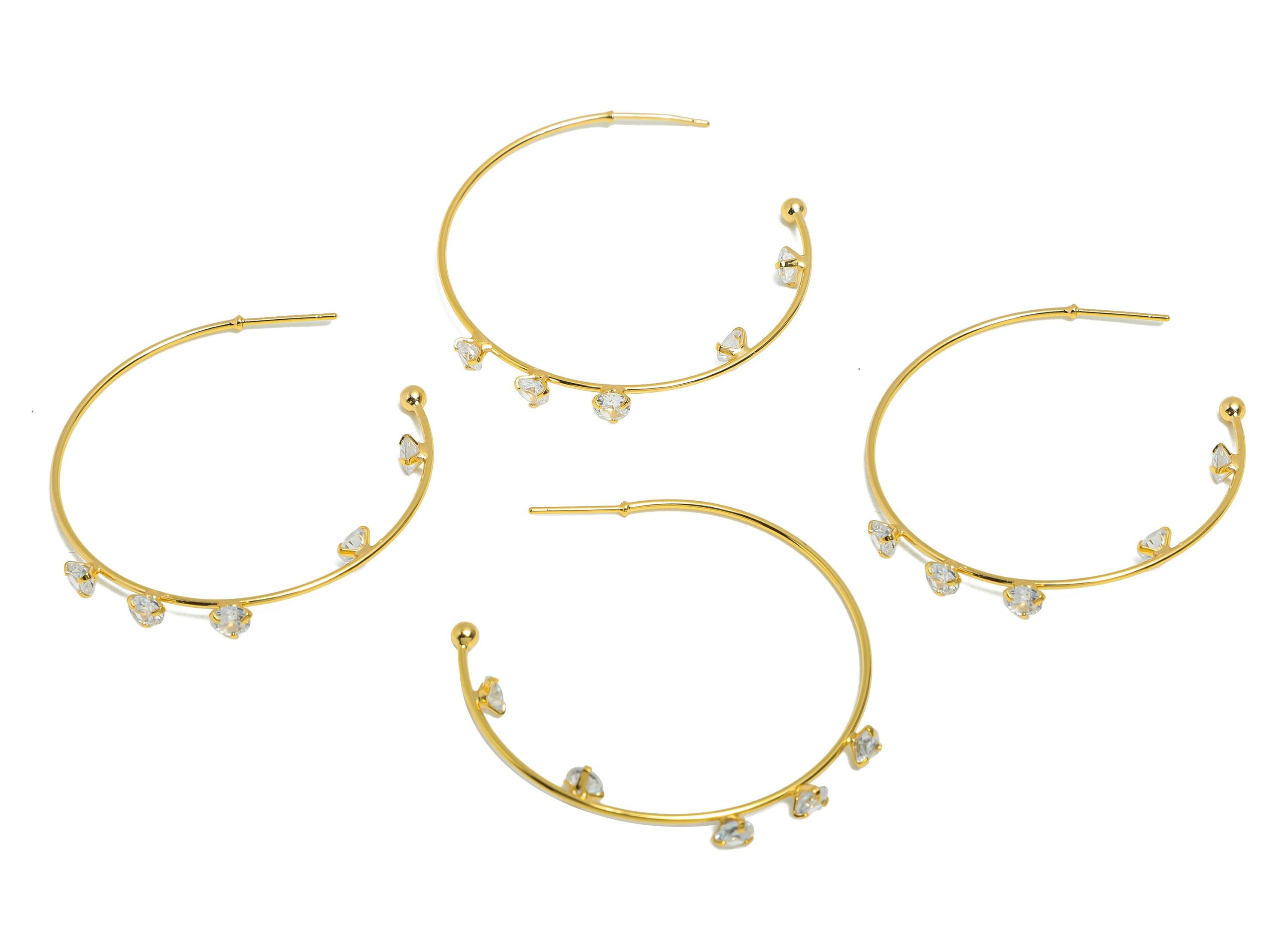 Brass CZ Hoop Earring Stud - Brass Cubic Zircon Earring Stud - Dainty Gold Earring Hoop Post - 18K Real Gold Plated - 42x46x4mm - RGP10792 - DOMEDBAZAAR