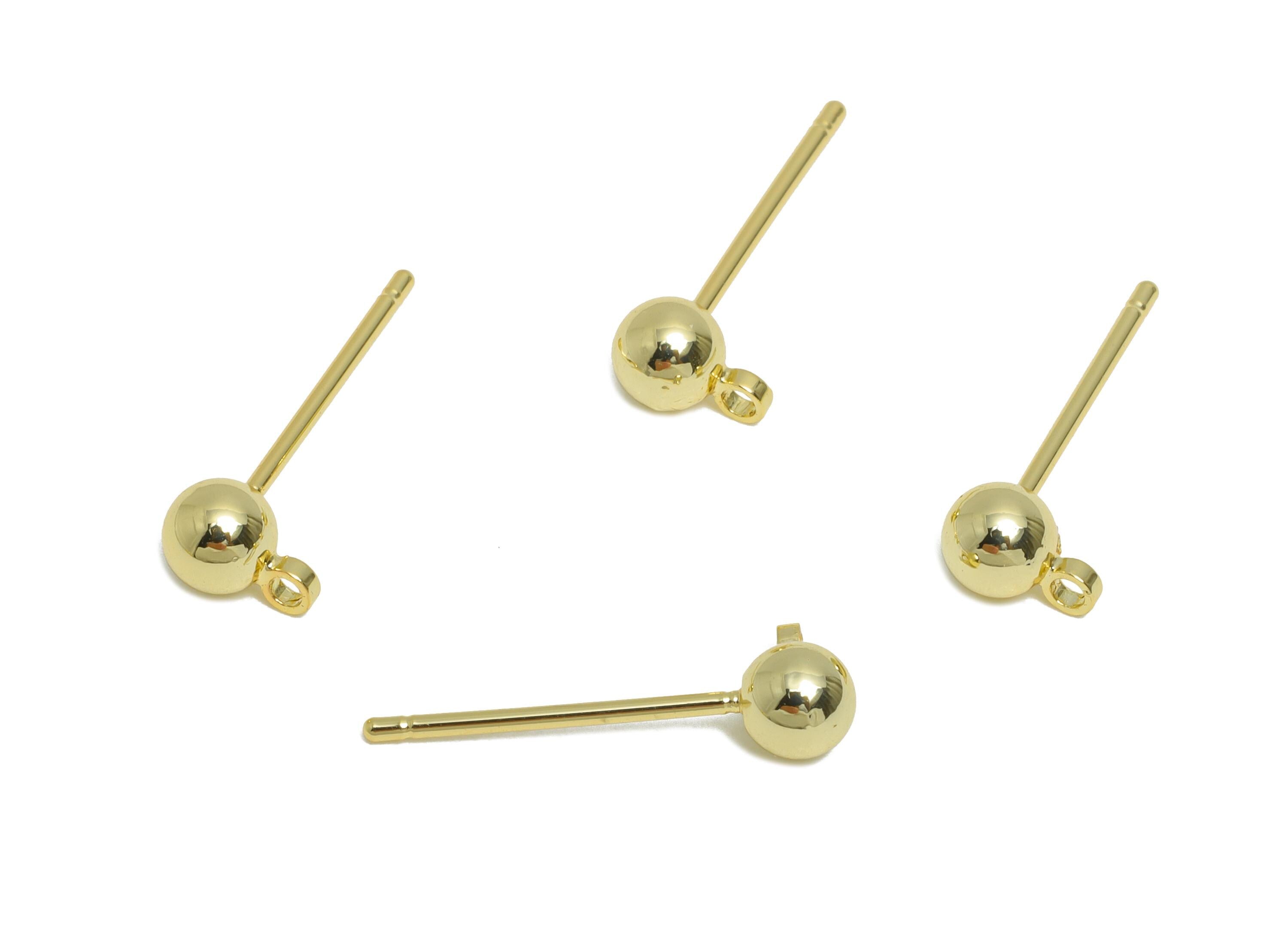 Brass Bead Earring Stud - Brass Gold Ball Earring Post With Loop - Dainty Earring Base with Loop - 18K Real Gold Plated - 16x4x4mm -RGP10440 - DOMEDBAZAAR
