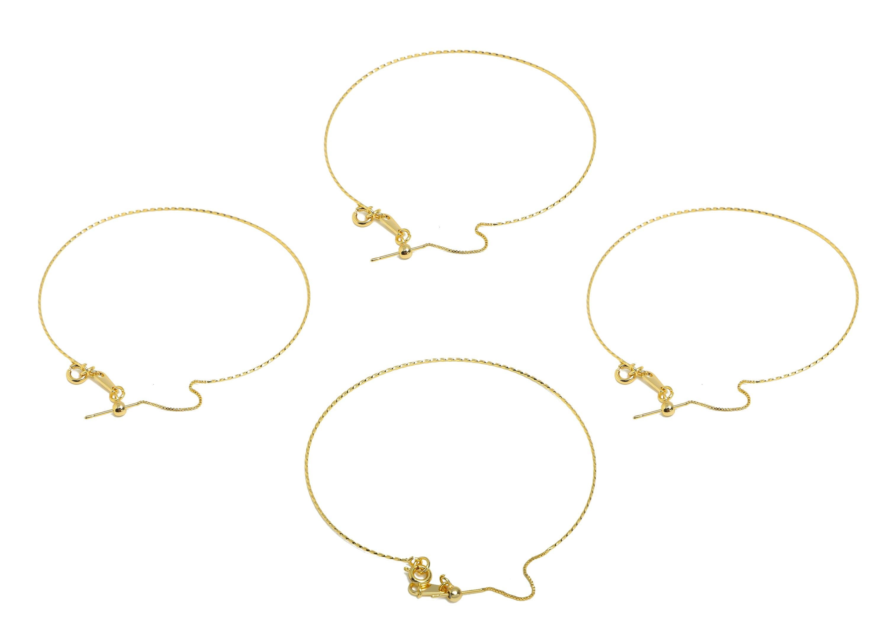 Brass Customizable Bracelet Base - Brass 0.7mm Beading Bracelet - Adjustable Rubber Stopper - 18K Real Gold Plating - 63x58x0.7mm - RGP10907