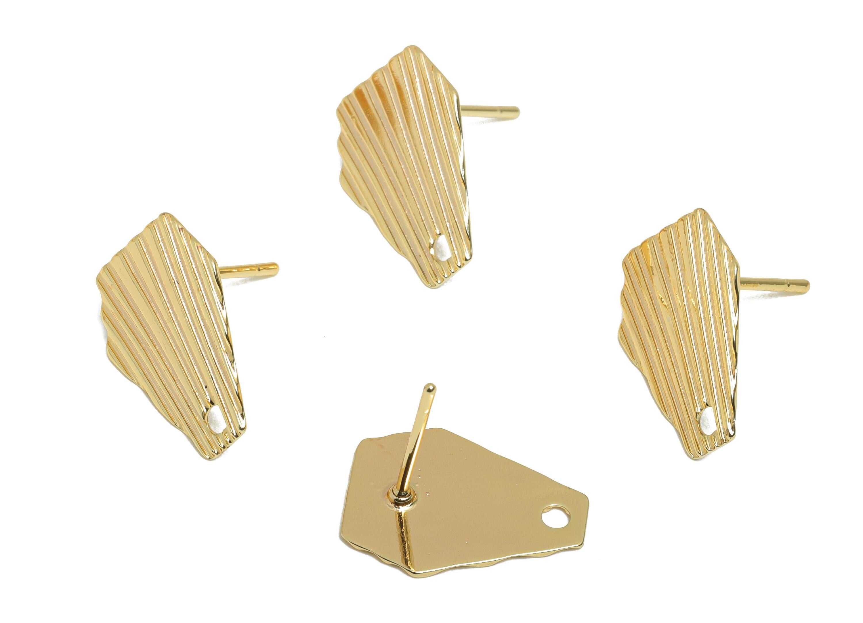 Brass Textured Earring Post - Brass Geometry Stud Earring - Brass Base Earring Stud With Hole - 18K Real Gold Plating - 15x11x1mm - RGP10429 - DOMEDBAZAAR