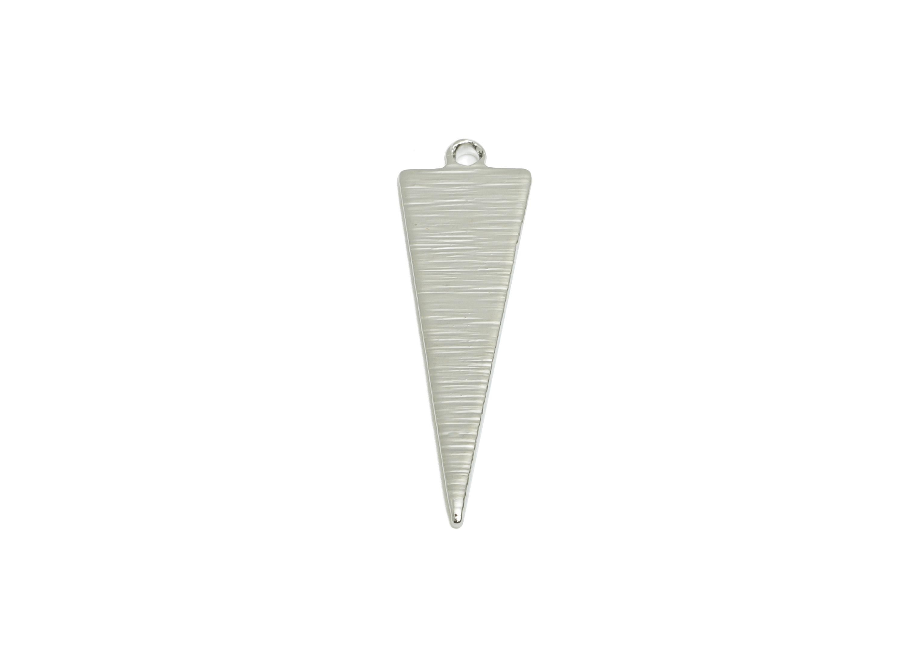 Brass Textured Triangle Earring Charm - Brass Geometry Charm - Charm With Hole For Jewelry - 18K Real White Gold Plated - 22x6x1mm-RGP10014 - DOMEDBAZAAR