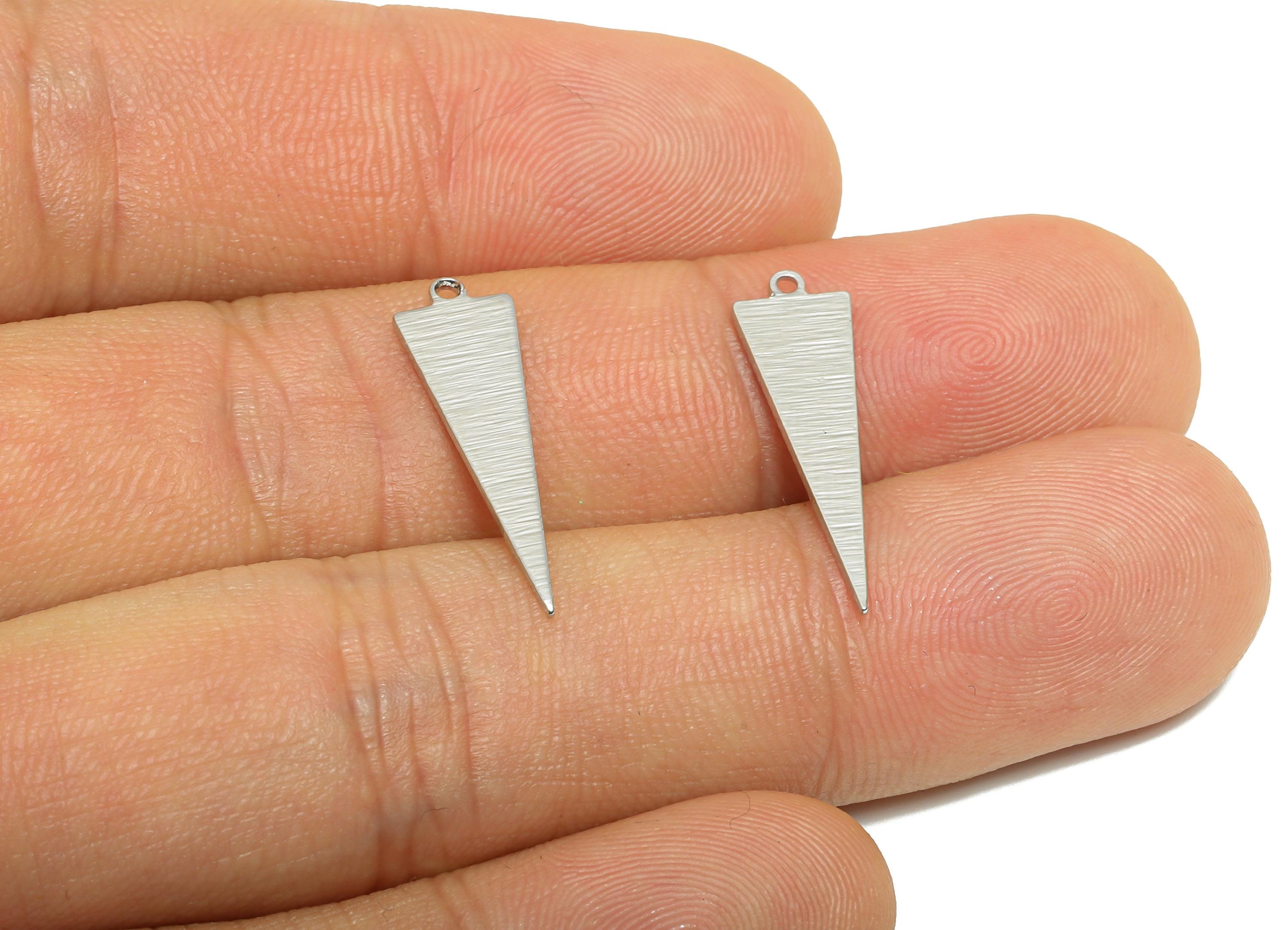 Brass Textured Triangle Earring Charm - Brass Geometry Charm - Charm With Hole For Jewelry - 18K Real White Gold Plated - 22x6x1mm-RGP10014 - DOMEDBAZAAR