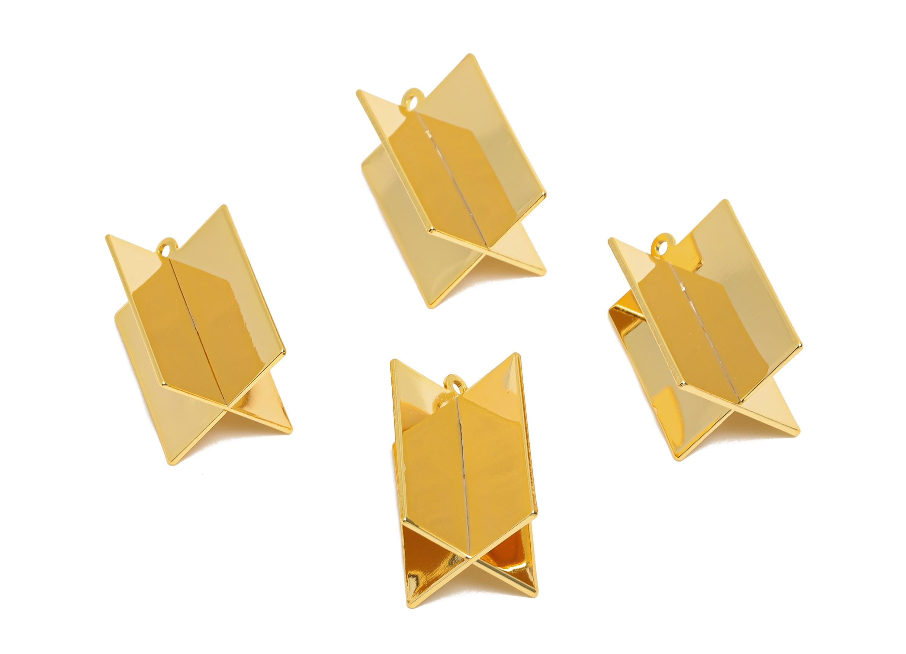 Brass Geometric Gold Pendant - Brass Modern Jewelry Charm - DIY Bold Geometric Abstract Pendant - 18K Real Gold Plated - 22x6x1mm-RGP10796 - DOMEDBAZAAR