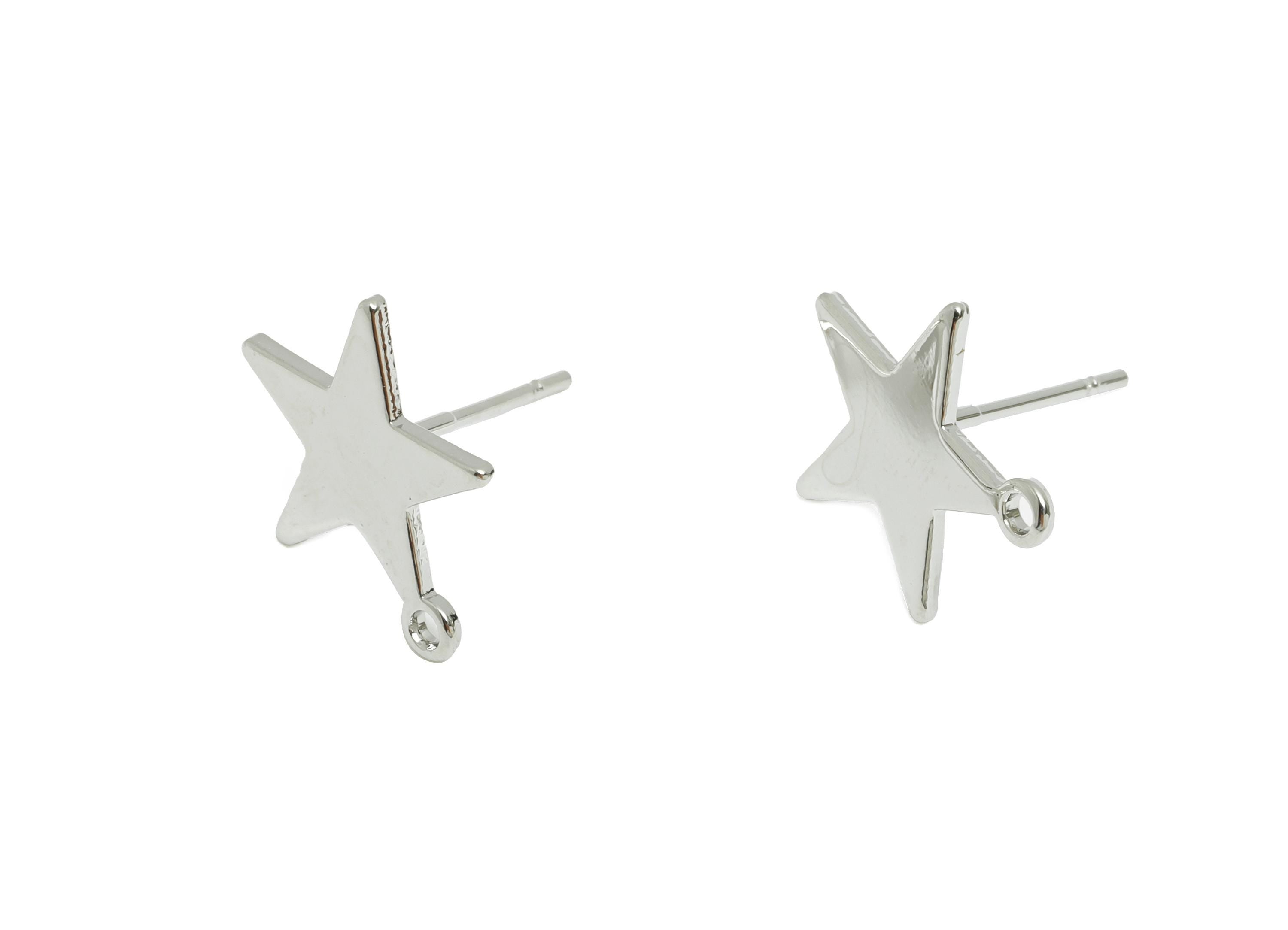 Brass Textured Star Earring Post - Brass Geometric Stud Earring - Base Earring with Hole - 18K Real White Gold Plated - 13.8x12x1mm-RGP10974 - DOMEDBAZAAR