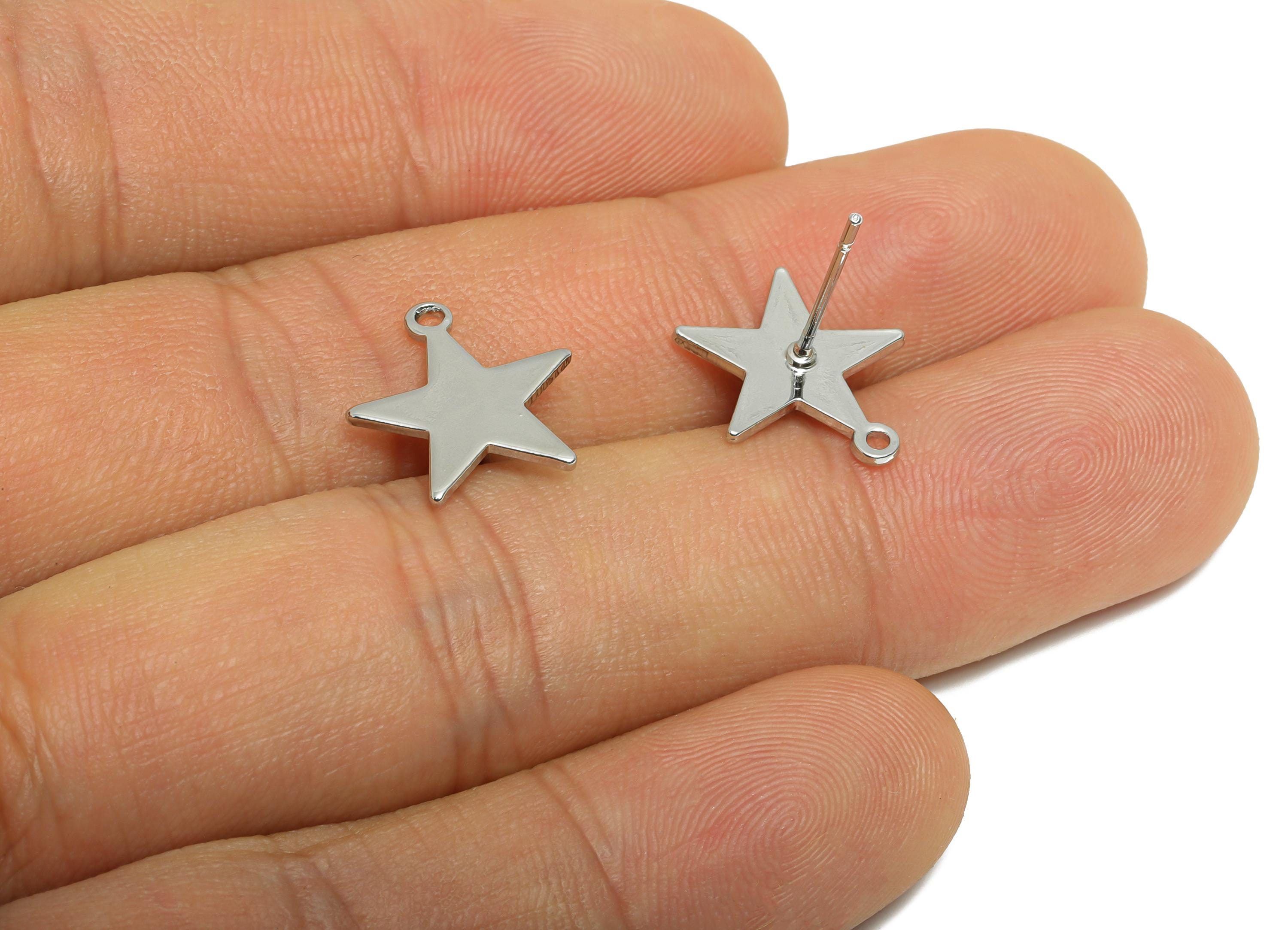 Brass Textured Star Earring Post - Brass Geometric Stud Earring - Base Earring with Hole - 18K Real White Gold Plated - 13.8x12x1mm-RGP10974 - DOMEDBAZAAR