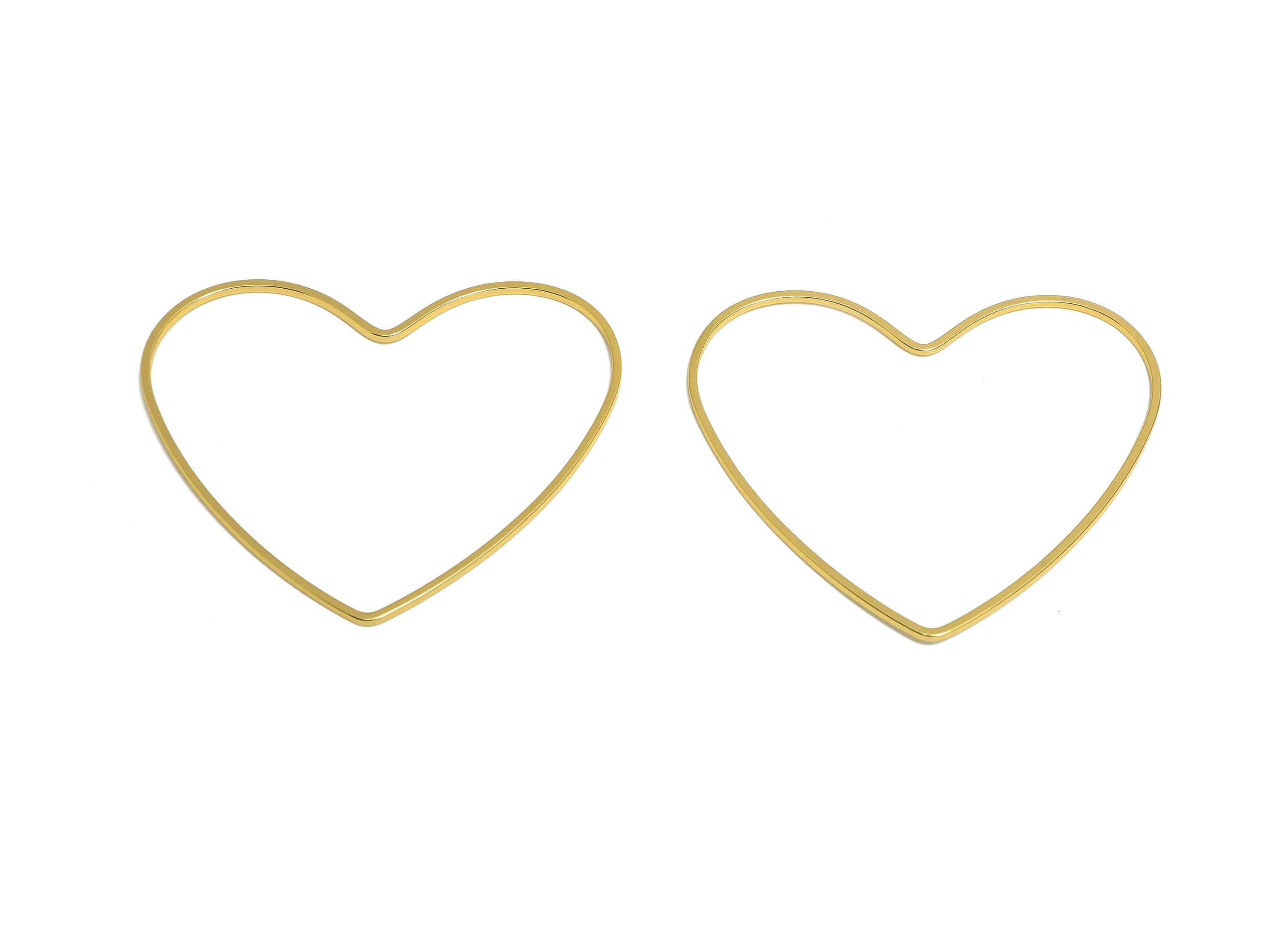 Brass Heart Earring Charms - Gold Heart Ring Connector - Minimalist Jewelry Accessory - 18K Real Gold Plating - 50x42x1.15mm - RGP10969 - DOMEDBAZAAR