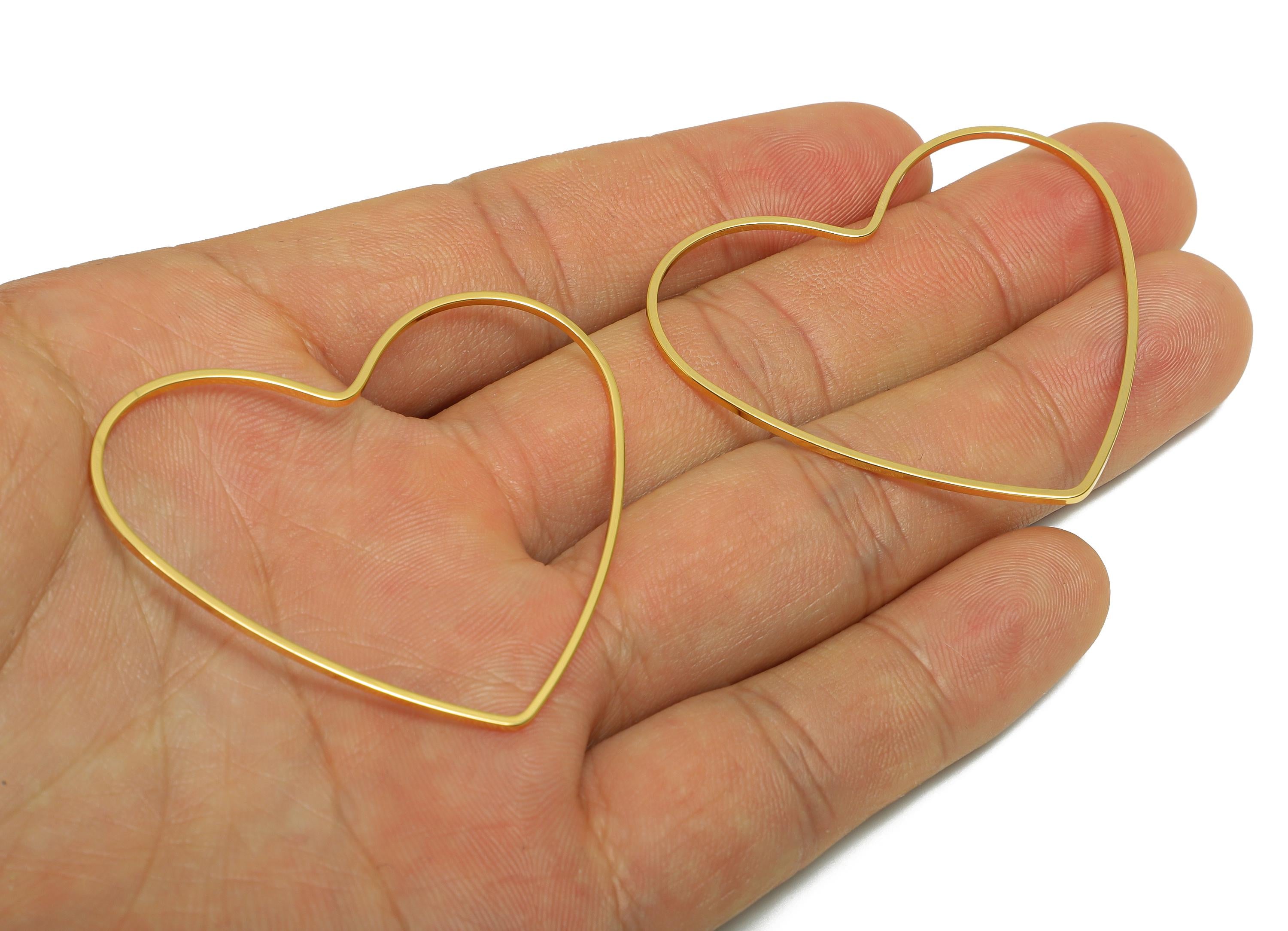 Brass Heart Earring Charms - Gold Heart Ring Connector - Minimalist Jewelry Accessory - 18K Real Gold Plating - 50x42x1.15mm - RGP10969 - DOMEDBAZAAR