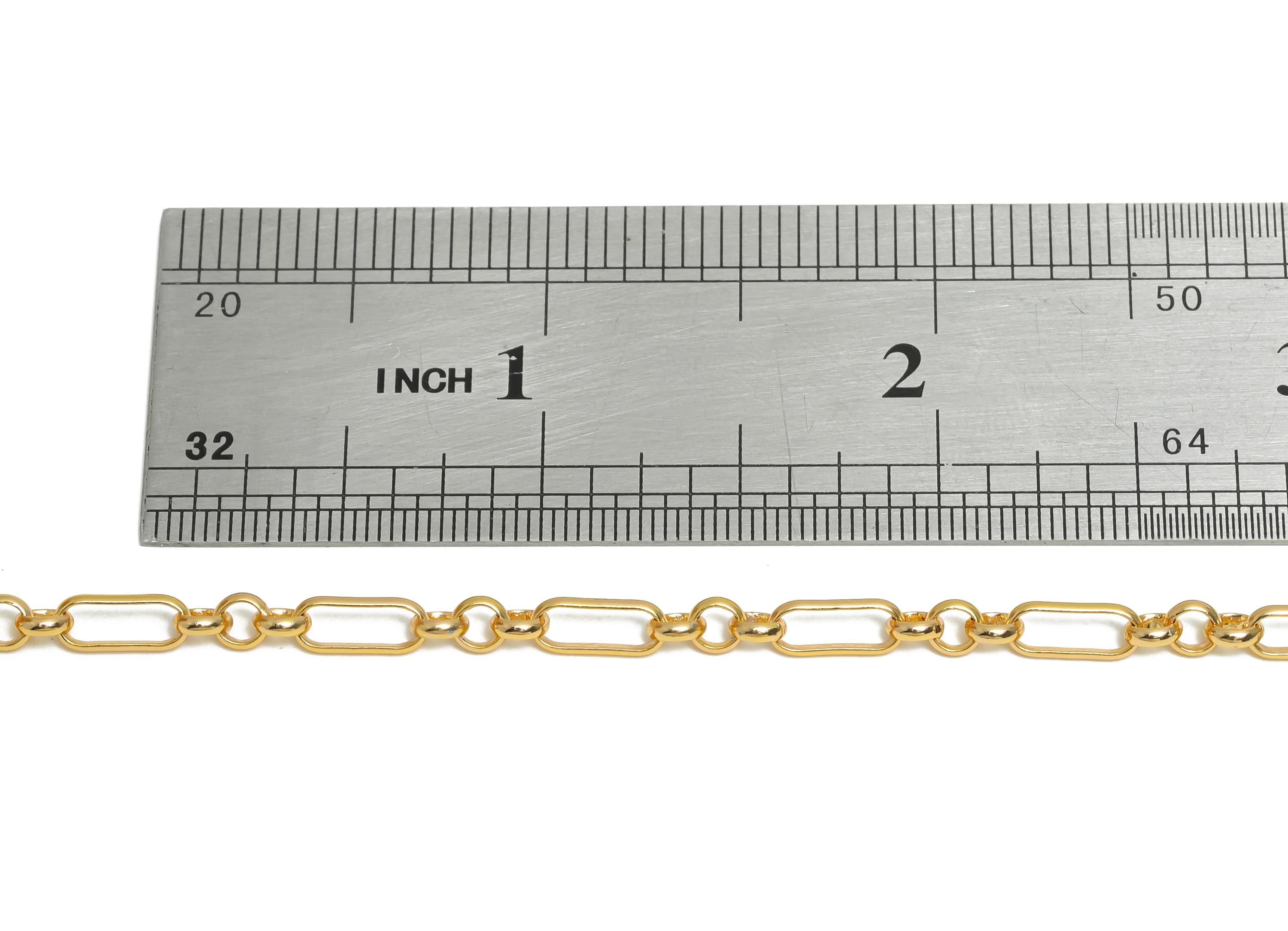 Brass Connected Chunky Chain - Gold Paperclip Chain - Round Rectangle Links Chain - 18K Real Gold Plated - 8.8x3.6x0.48mm - RGP11015 - DOMEDBAZAAR