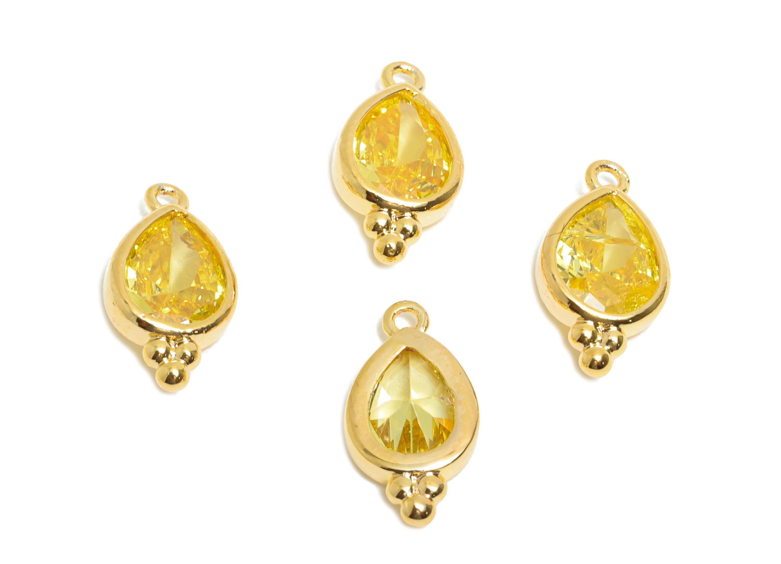 Sparkling Teardrop Zircon Charm - Dainty Gold Brass Necklace Pendant - Elegant Jewelry Findings - 18K Real Gold Plated - 14x7x3mm - RGP11060 - DOMEDBAZAAR