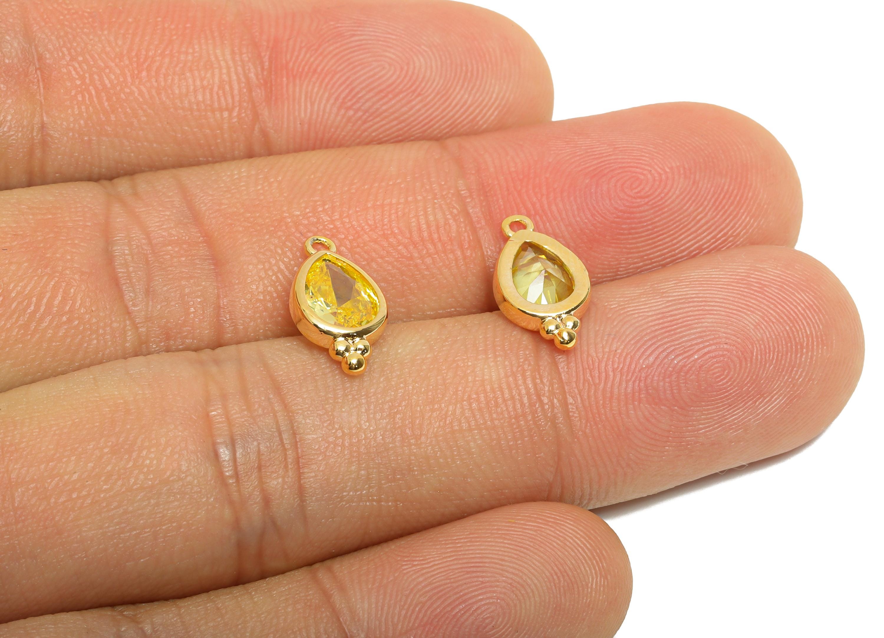 Sparkling Teardrop Zircon Charm - Dainty Gold Brass Necklace Pendant - Elegant Jewelry Findings - 18K Real Gold Plated - 14x7x3mm - RGP11060 - DOMEDBAZAAR