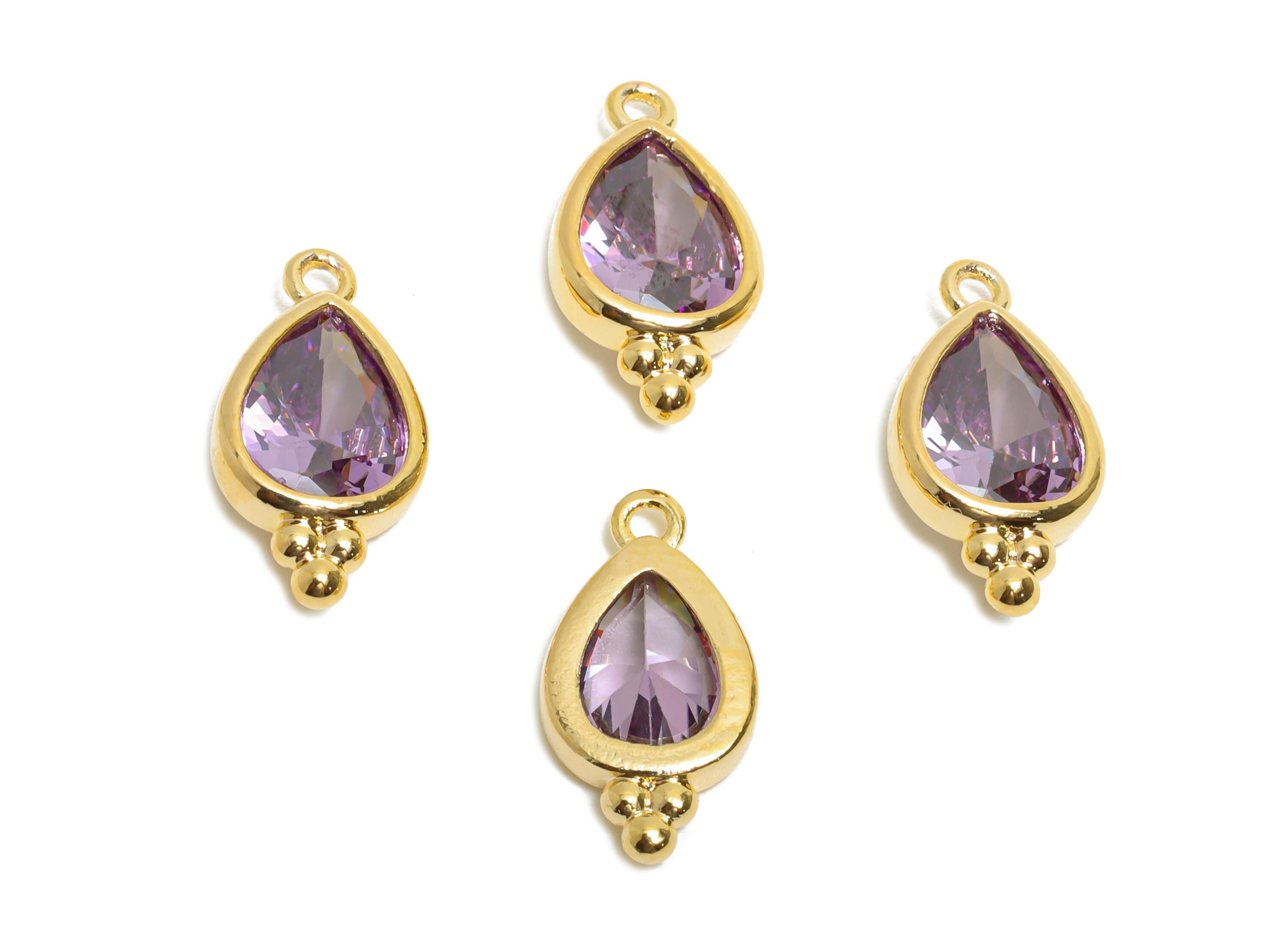 Sparkling Teardrop Zircon Charm - Dainty Gold Brass Necklace Pendant - Elegant Jewelry Findings - 18K Real Gold Plated - 14x7x3mm - RGP11061 - DOMEDBAZAAR