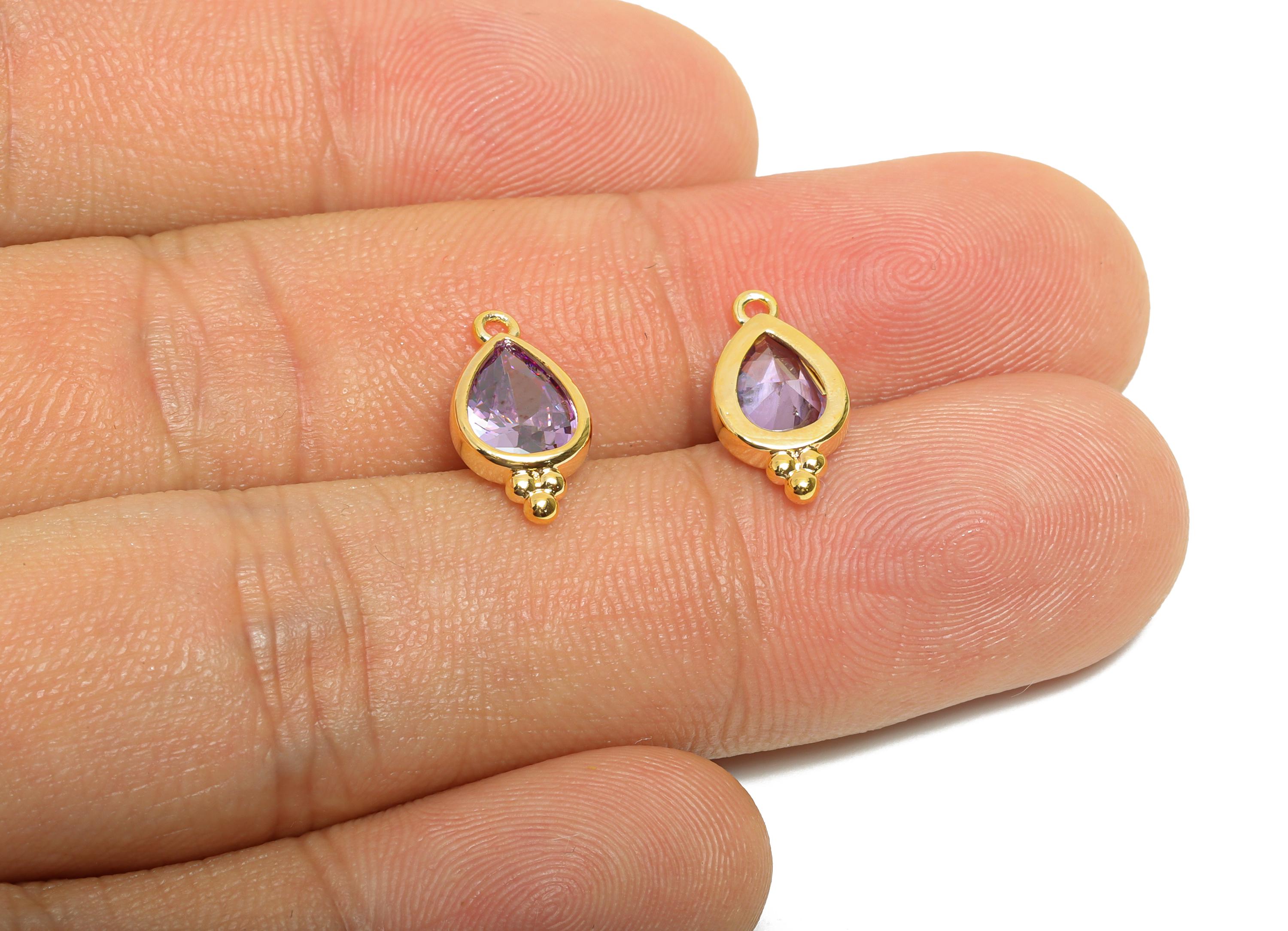 Sparkling Teardrop Zircon Charm - Dainty Gold Brass Necklace Pendant - Elegant Jewelry Findings - 18K Real Gold Plated - 14x7x3mm - RGP11061 - DOMEDBAZAAR