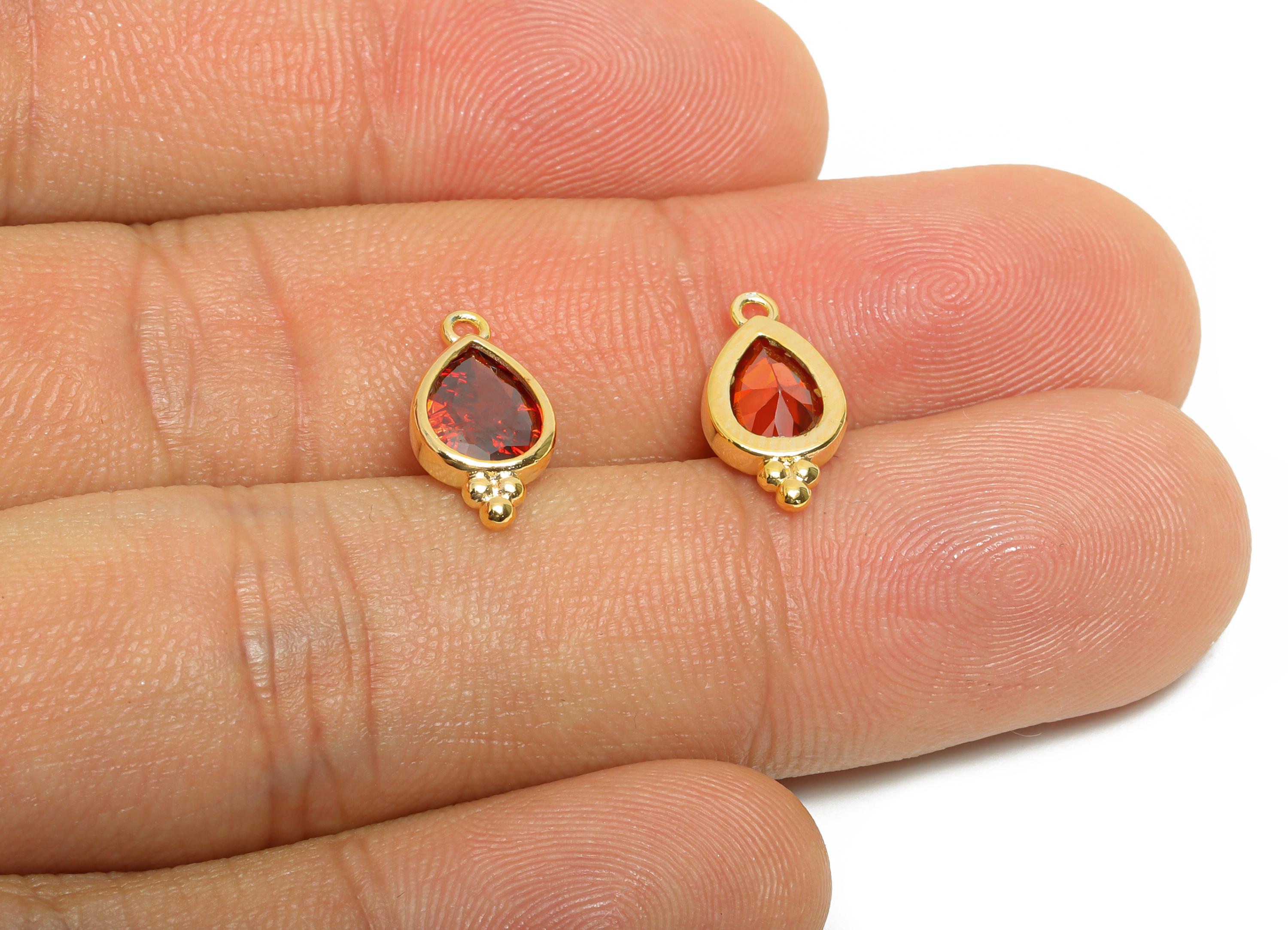 Sparkling Teardrop Zircon Charm - Dainty Gold Brass Necklace Pendant - Elegant Jewelry Findings - 18K Real Gold Plated - 14x7x3mm - RGP11063 - DOMEDBAZAAR