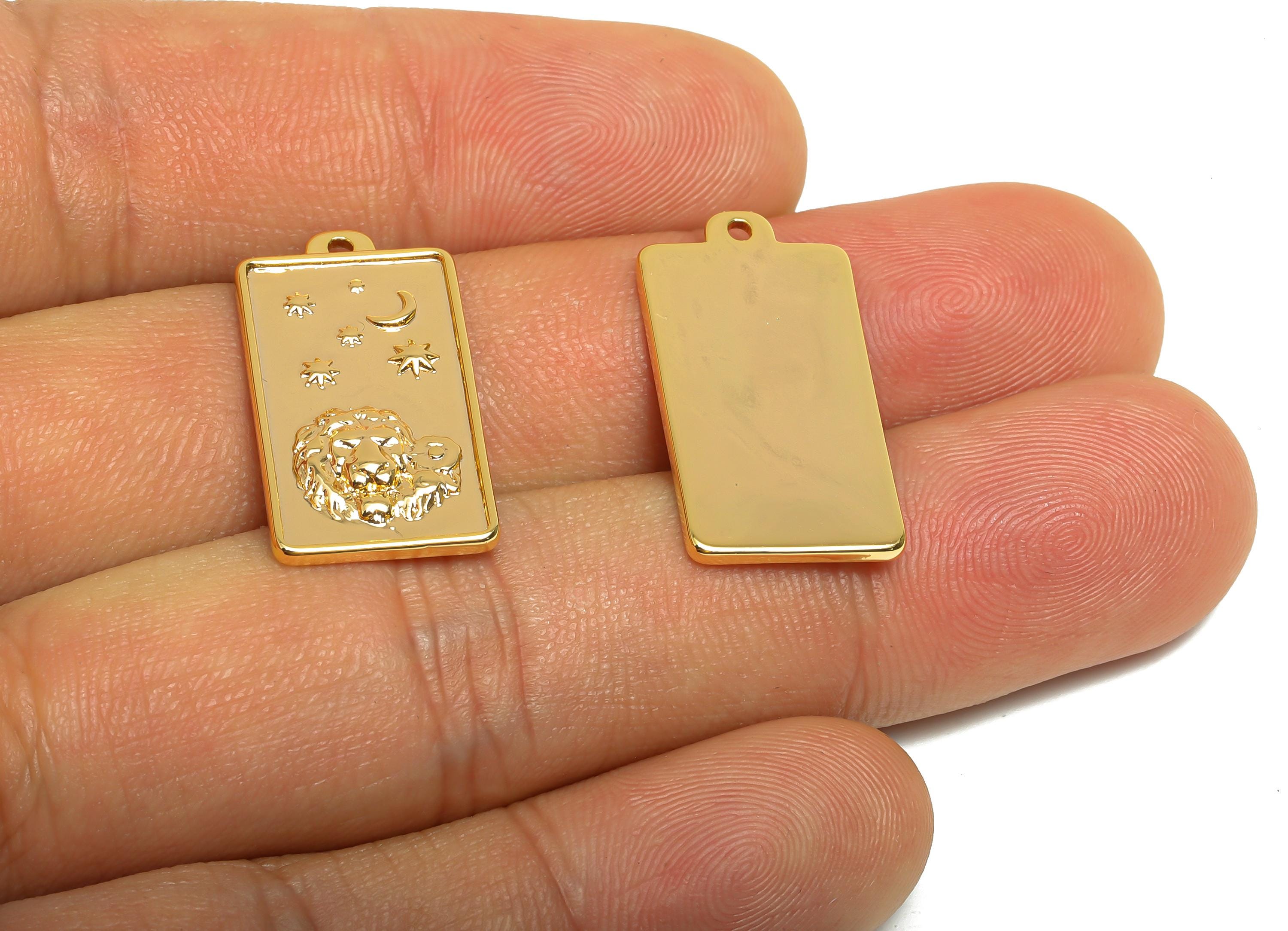 Leo Zodiac Rectangle Charm - Gold Brass Horoscopes Necklace Pendant - Astrology Good Lucky Charm - 18K Gold Plated - 24x12x1mm - RGP11039 - DOMEDBAZAAR
