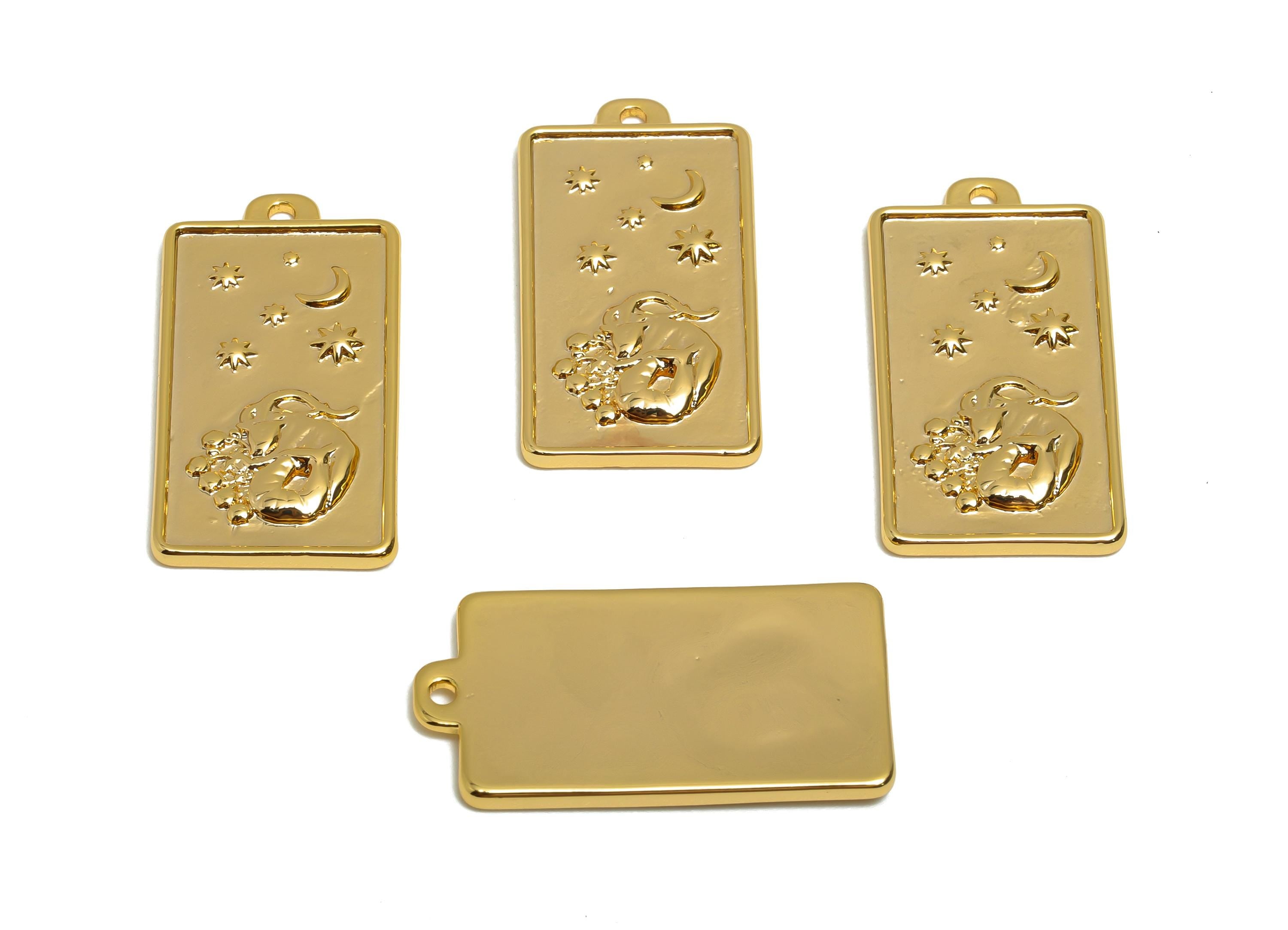 Capricorn Zodiac Rectangle Charm - Gold Brass Horoscopes Necklace Pendant - Astrology Good Lucky Charm - 18K Gold Plated -24x12x1mm-RGP11041 - DOMEDBAZAAR