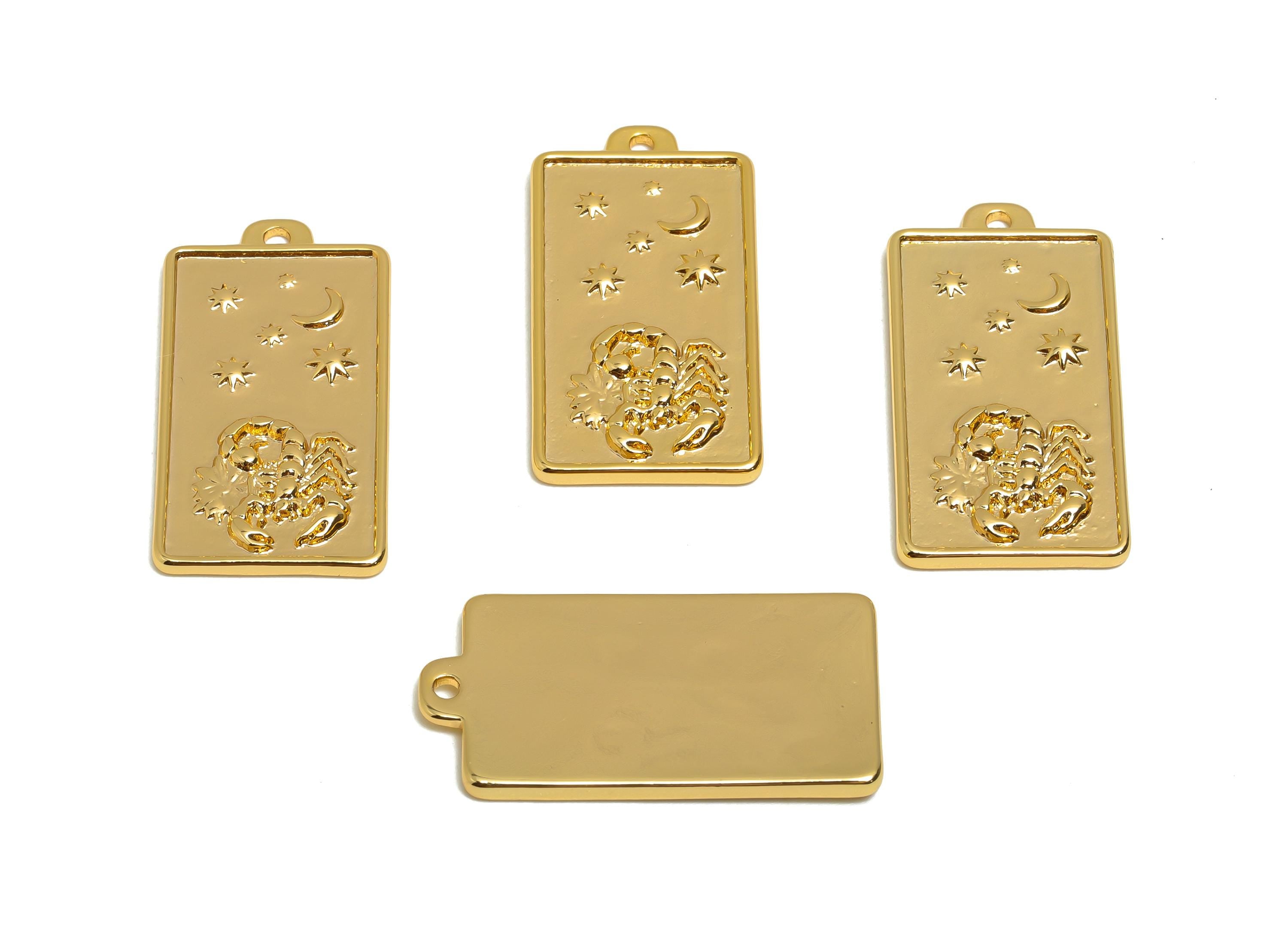 Scorpio Zodiac Rectangle Charm - Gold Brass Horoscopes Necklace Pendant - Astrology Good Lucky Charm - 18K Gold Plated - 24x12x1mm -RGP11043 - DOMEDBAZAAR
