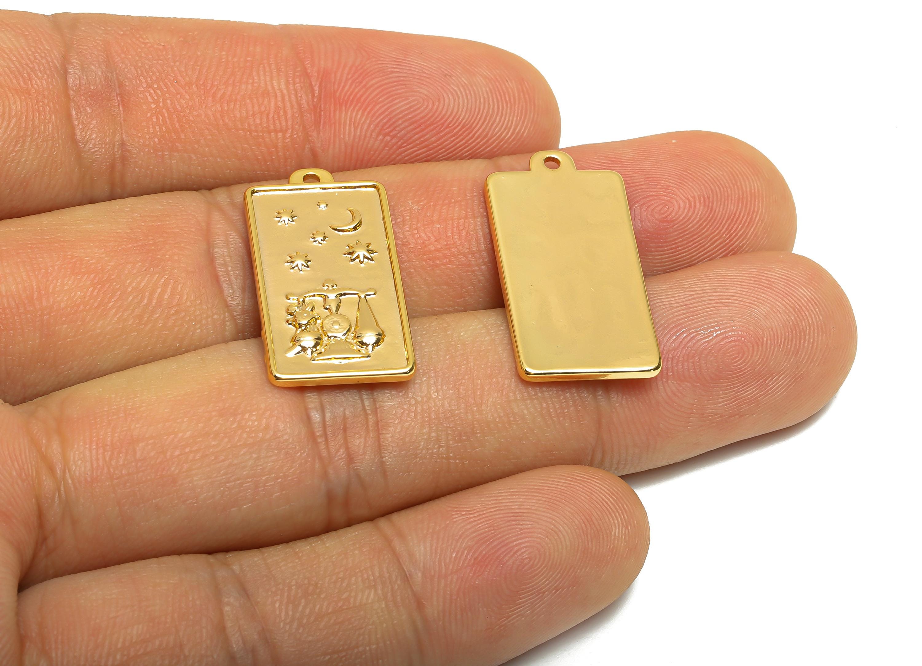 Libra Zodiac Rectangle Charm - Gold Brass Horoscopes Necklace Pendant - Astrology Good Lucky Charm - 18K Gold Plated - 24x12x1mm - RGP11045 - DOMEDBAZAAR