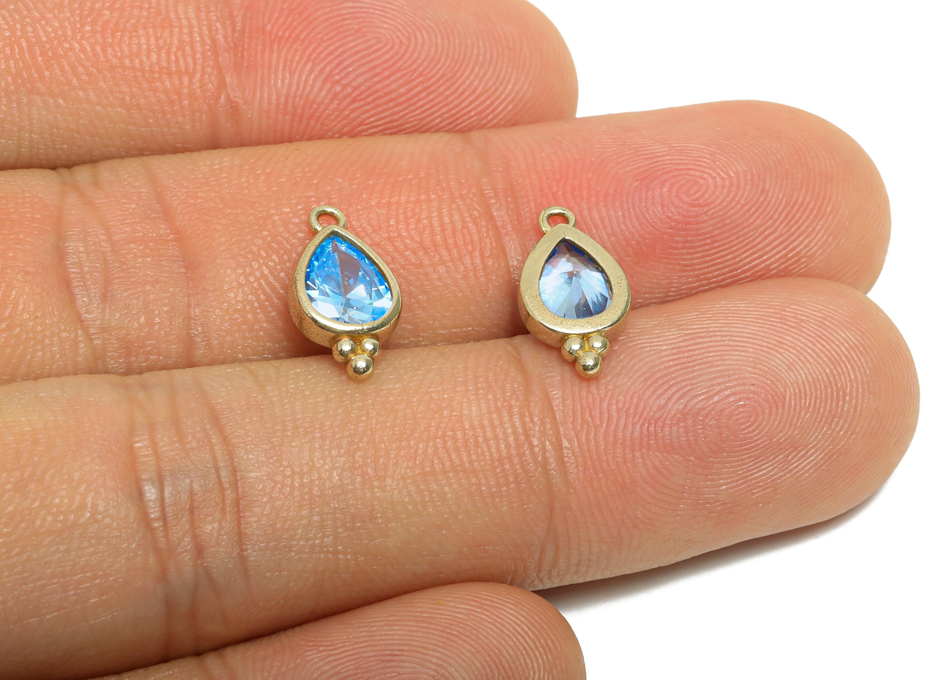Raw Brass Teardrop Zircon Charm - Shiny Blue Faceted Zircon Pendant for Necklace - For Craft Making - Jewelry Supplies - 14x7x3mm - PP11427 - DOMEDBAZAAR