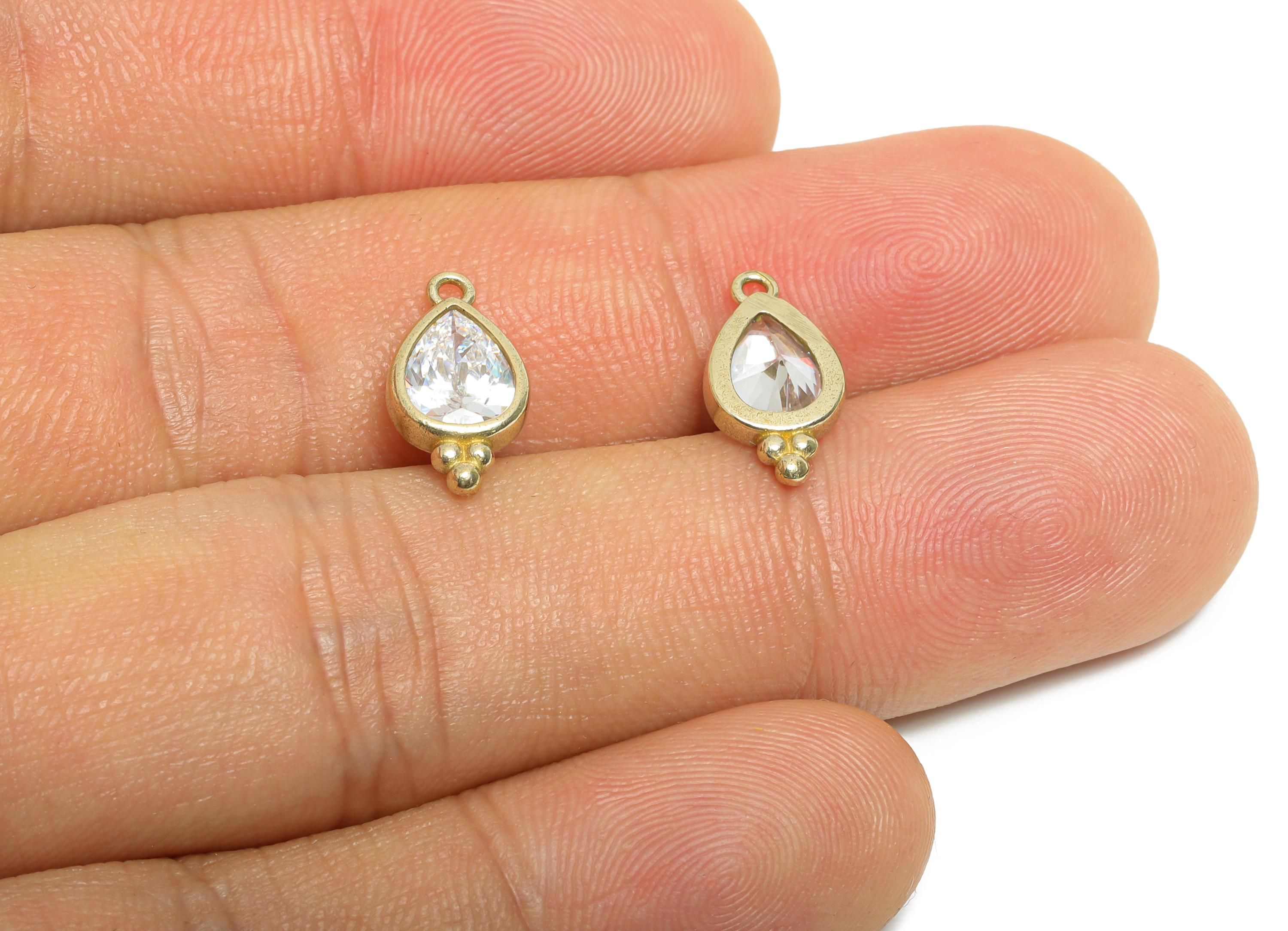 Raw Brass Teardrop Zircon Charm - Sparkling Faceted Zircon Pendant for Necklace - For Craft Making - Jewelry Supplies - 14x7x3mm - PP11429 - DOMEDBAZAAR